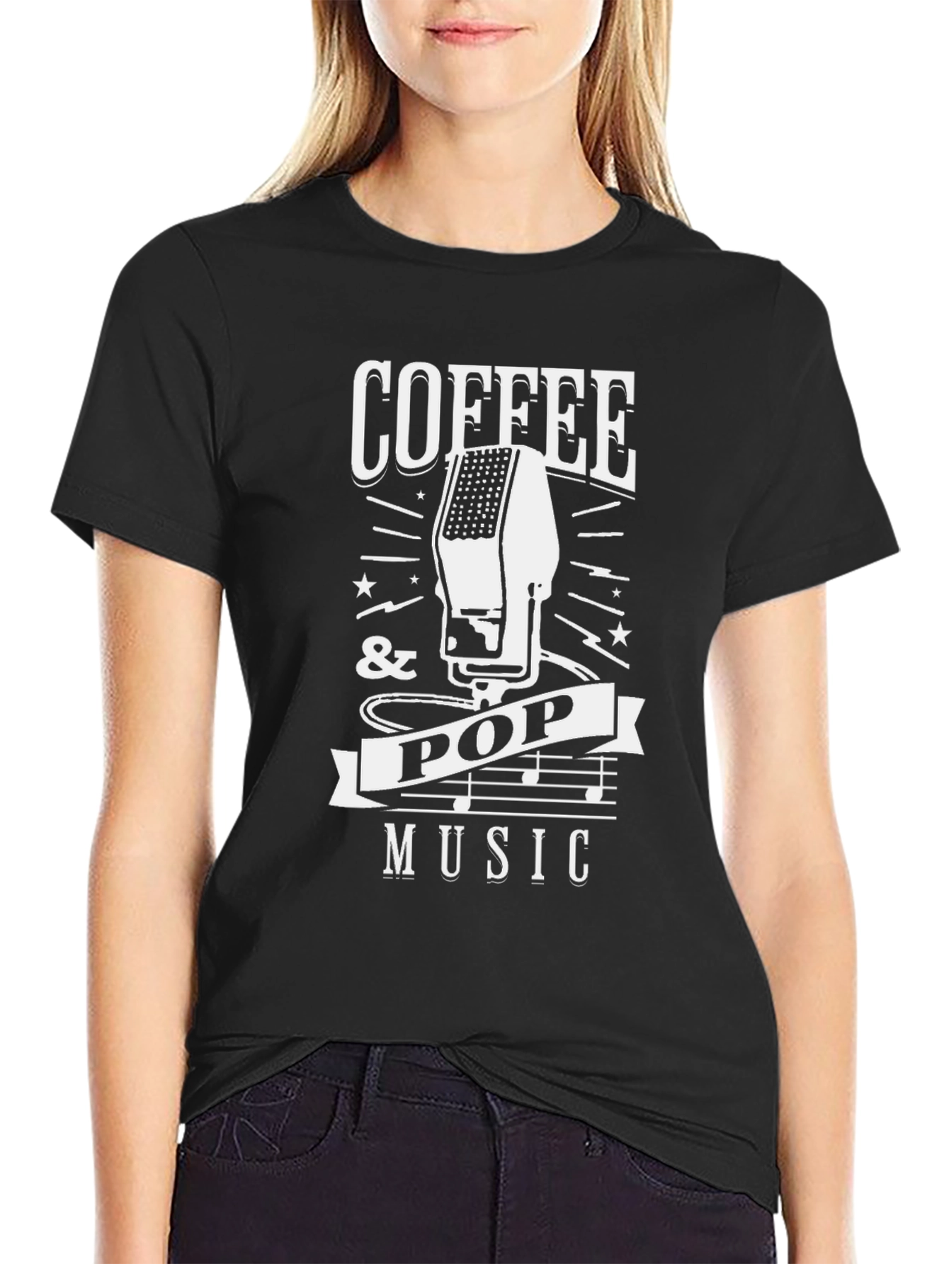 Coffee & Pop Music T-Shirt - Black Graphic Tee
