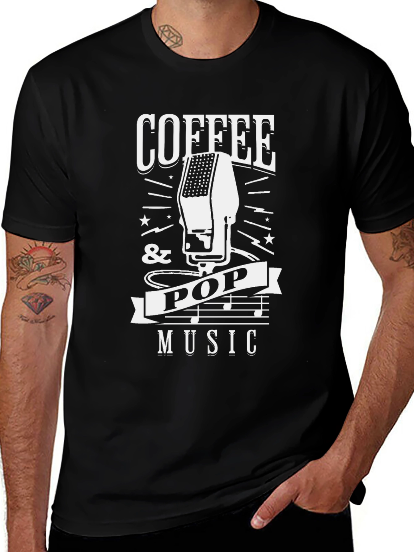 Coffee & Pop Music T-Shirt - Black Graphic Tee