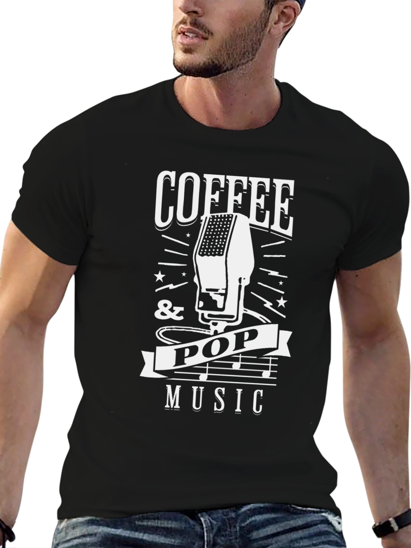 Coffee & Pop Music T-Shirt - Black Graphic Tee