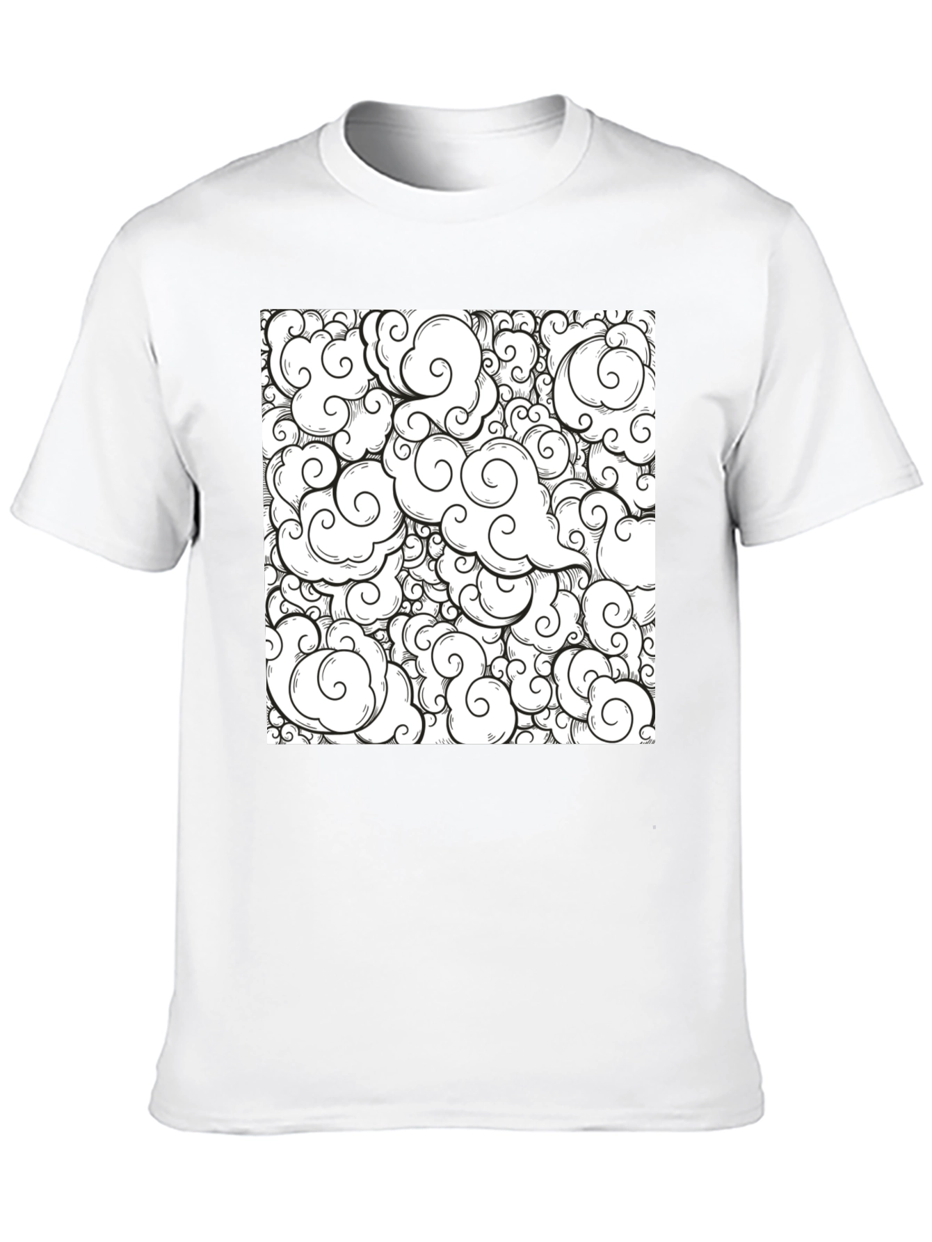 Cloud Pattern Graphic Tee - Black Cotton Shirt