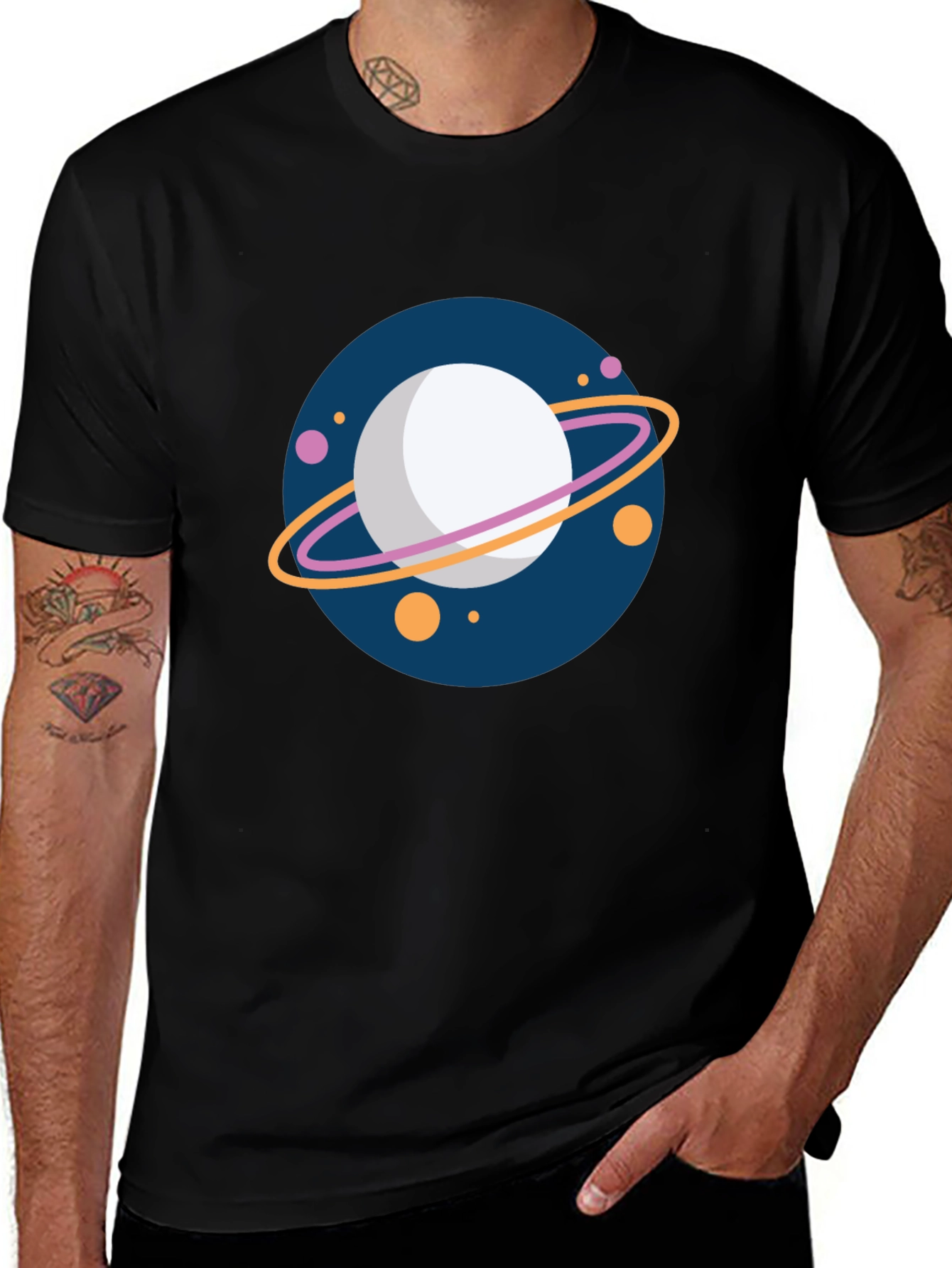 Planet Graphic Tee - Black Cotton T-Shirt