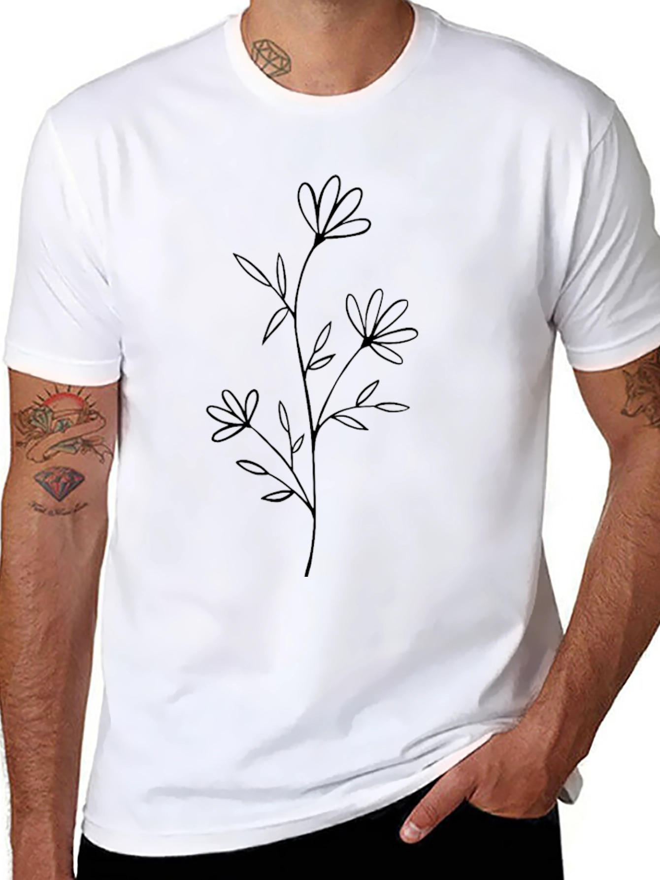Minimalist Flower Graphic T-Shirt - Black