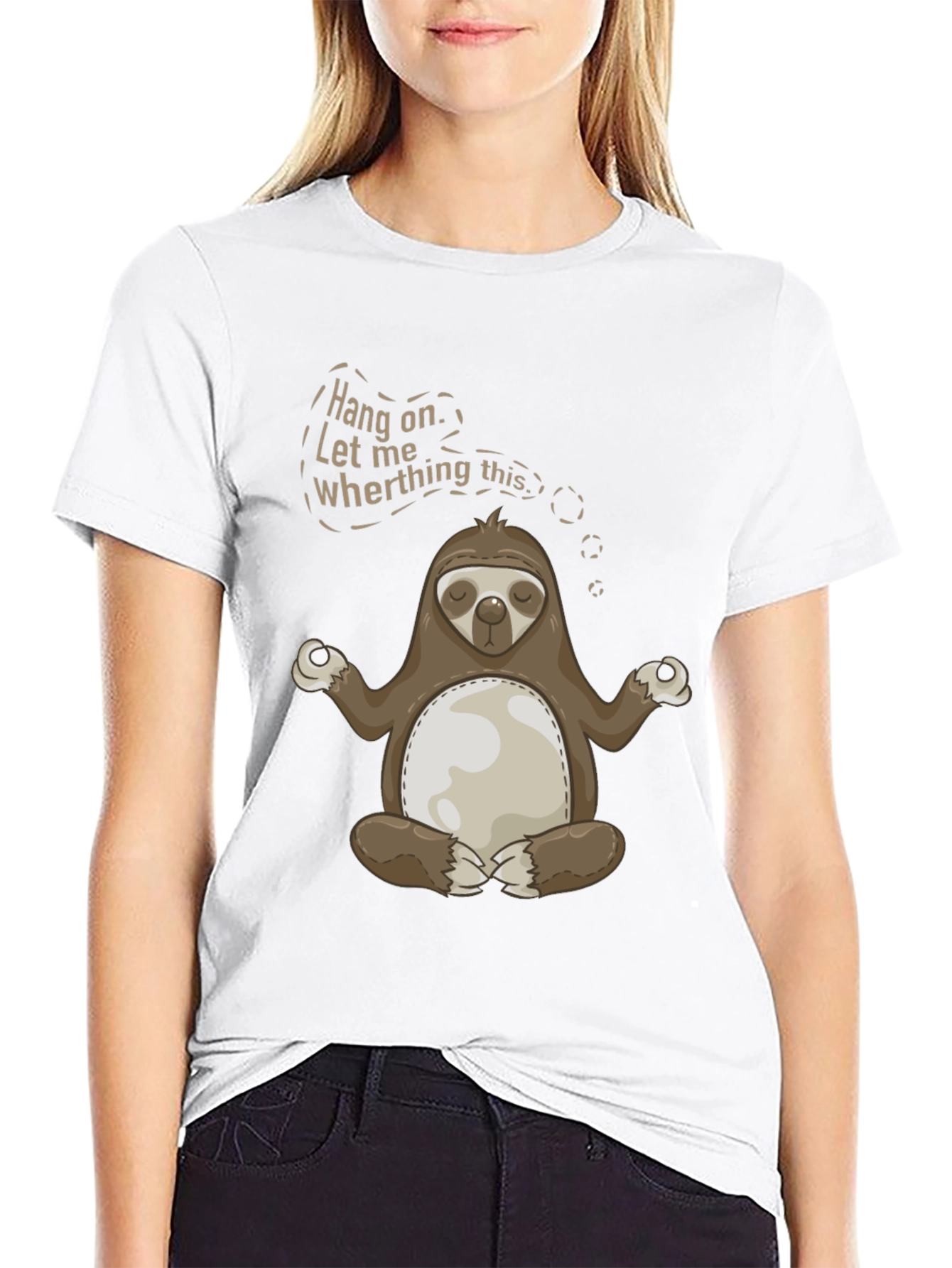 Funny Meditating Sloth Graphic Tee - Hang On