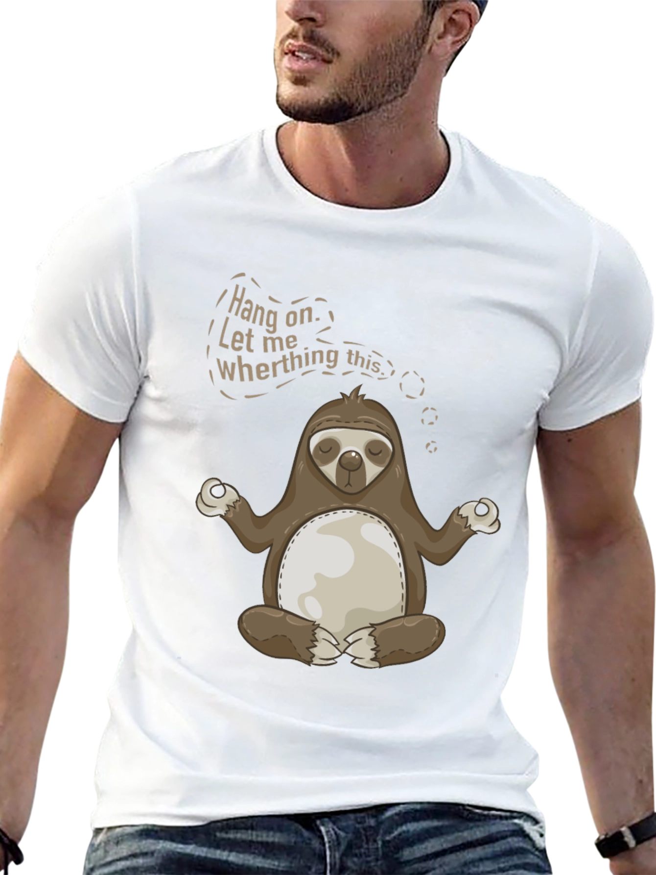 Funny Meditating Sloth Graphic Tee - Hang On