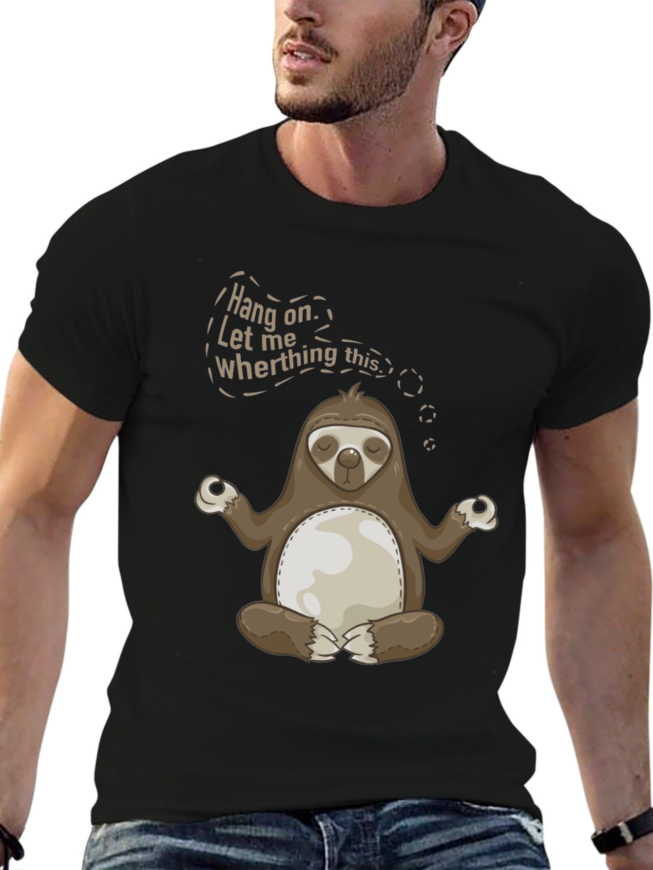 Funny Meditating Sloth Graphic Tee - Hang On