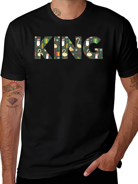 Festive KING Holiday Pattern Black T-Shirt