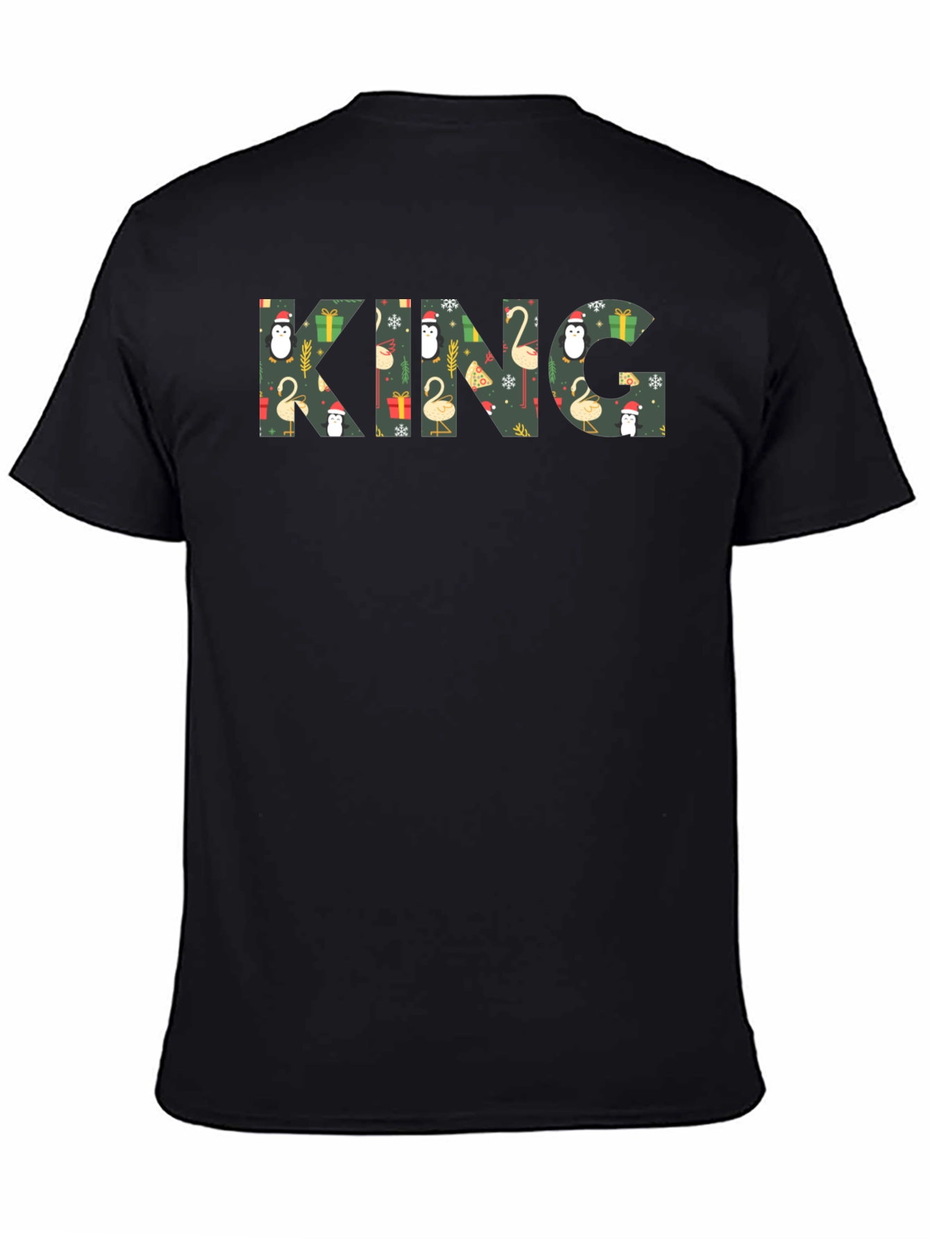 Festive KING Holiday Pattern Black T-Shirt