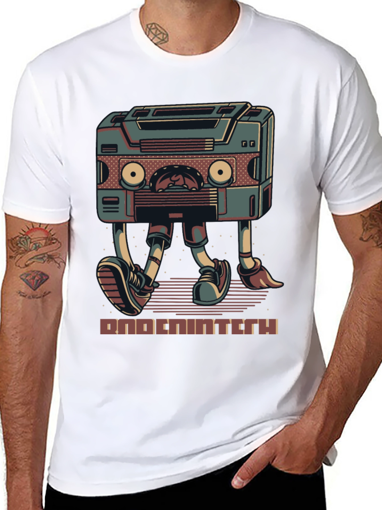 Retro Cassette Tape Robot Graphic T-Shirt