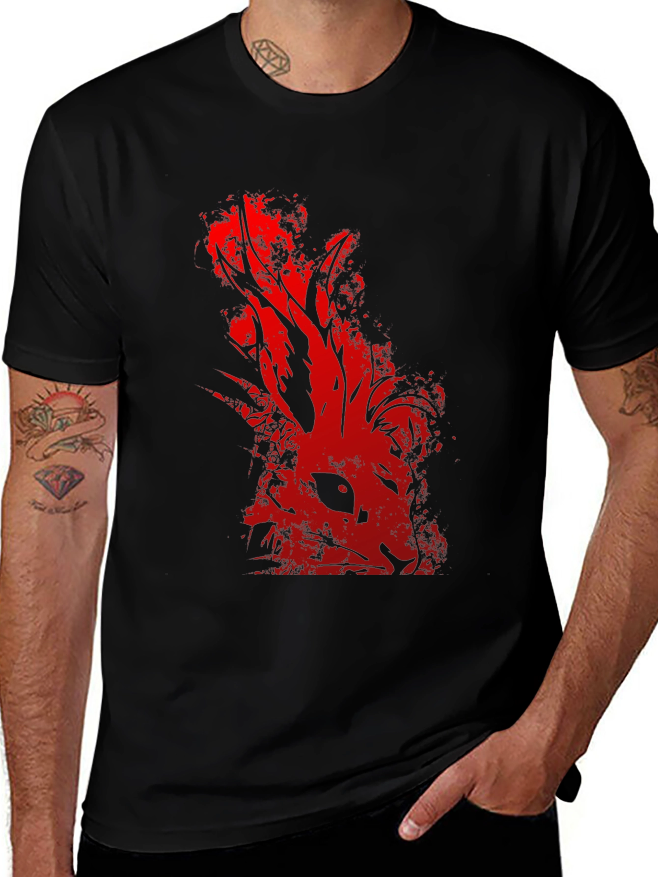 Red Rabbit Graphic Black T-Shirt