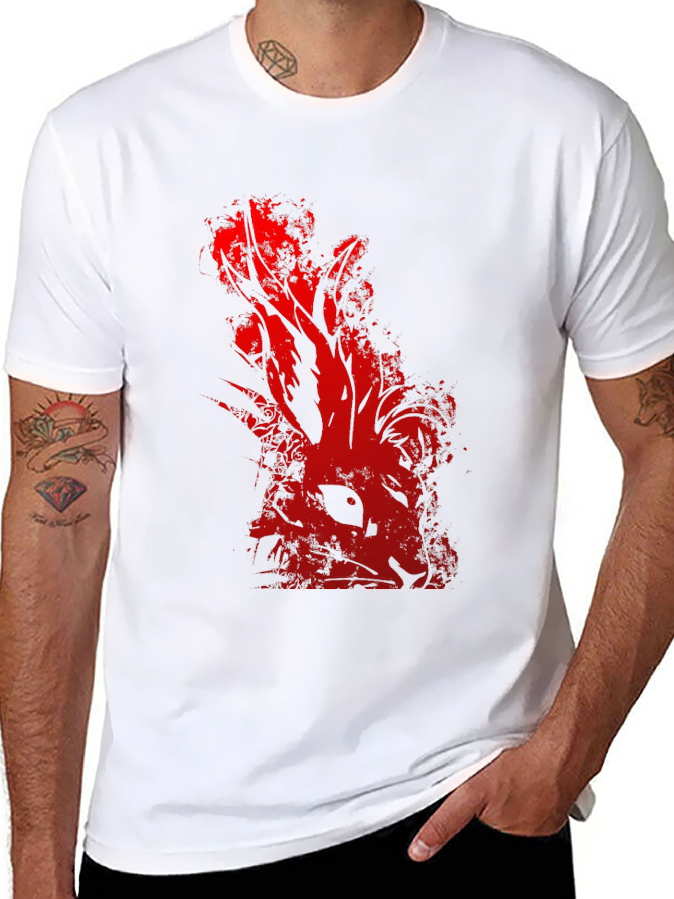 Red Rabbit Graphic Black T-Shirt