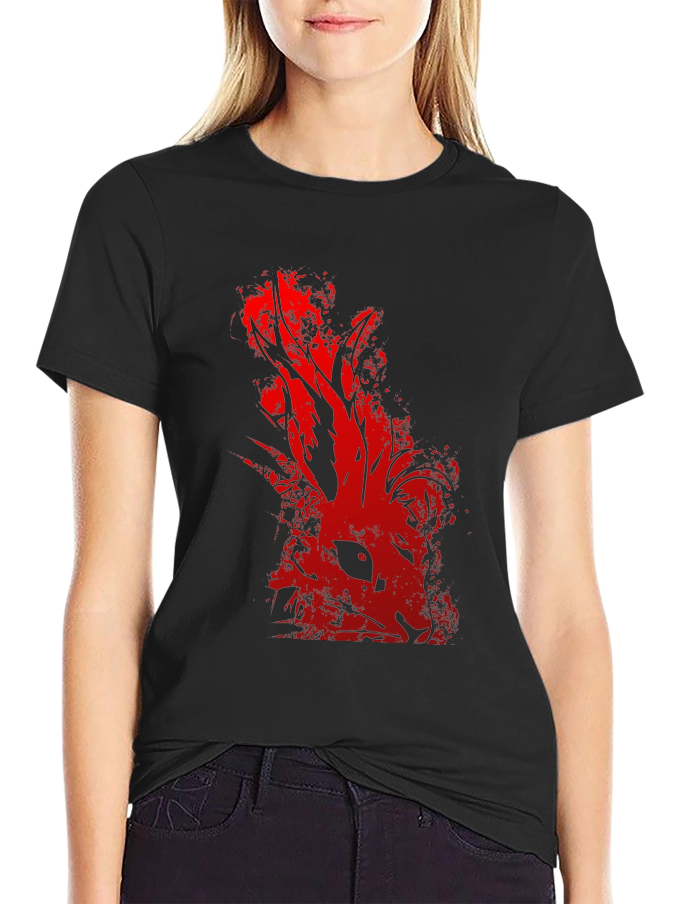 Red Rabbit Graphic Black T-Shirt