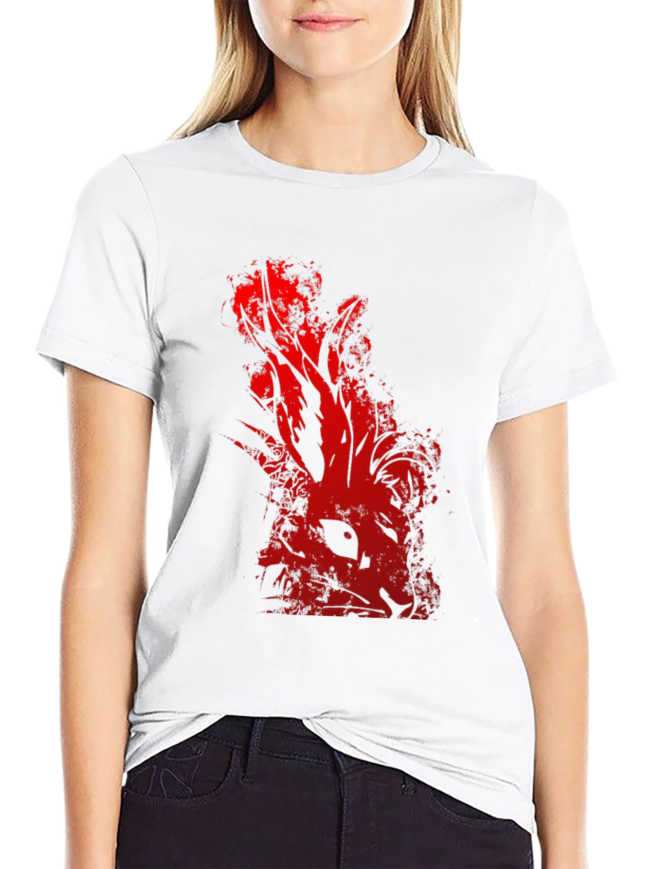 Red Rabbit Graphic Black T-Shirt