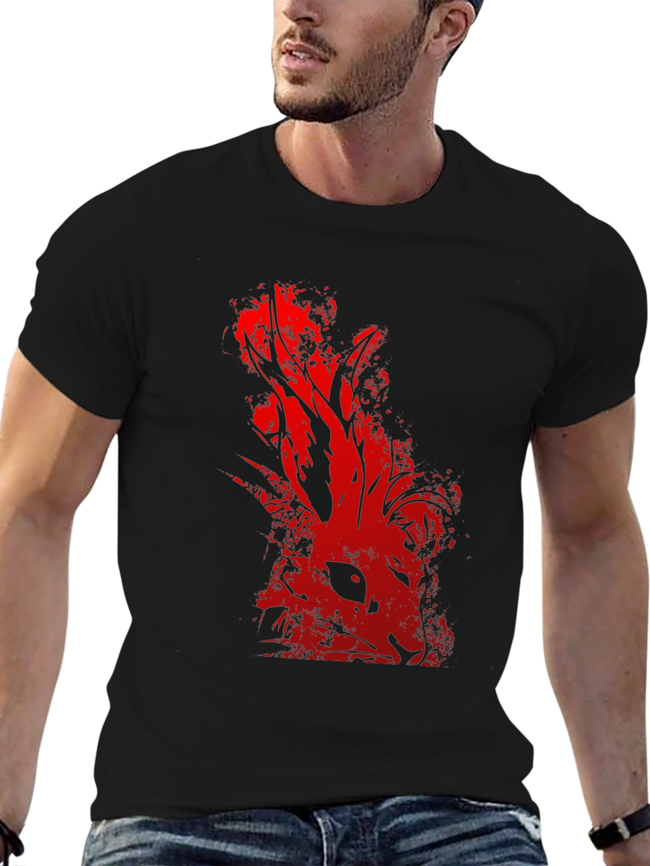 Red Rabbit Graphic Black T-Shirt