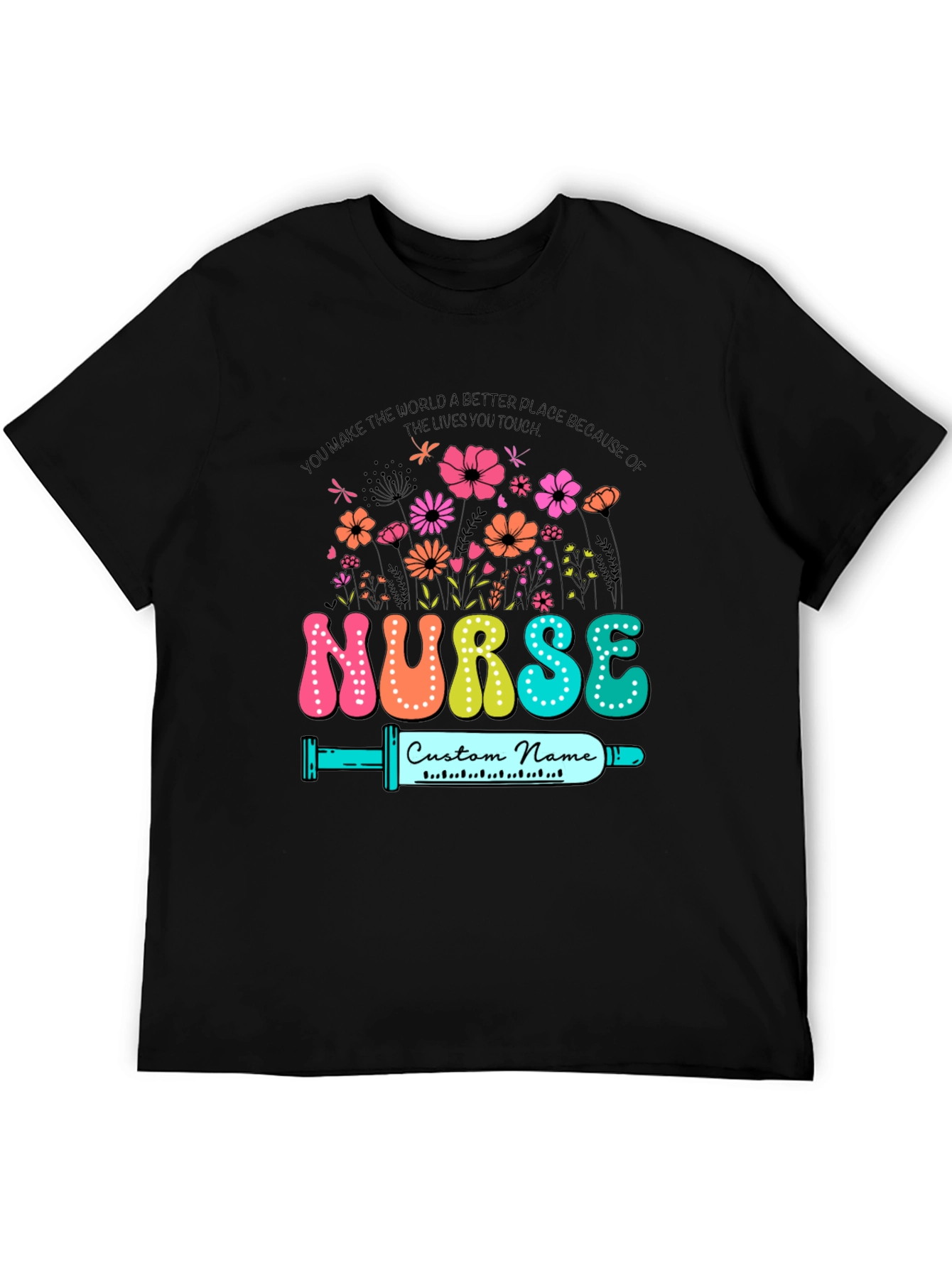 Nurse Custom Name T-Shirt - Floral Design