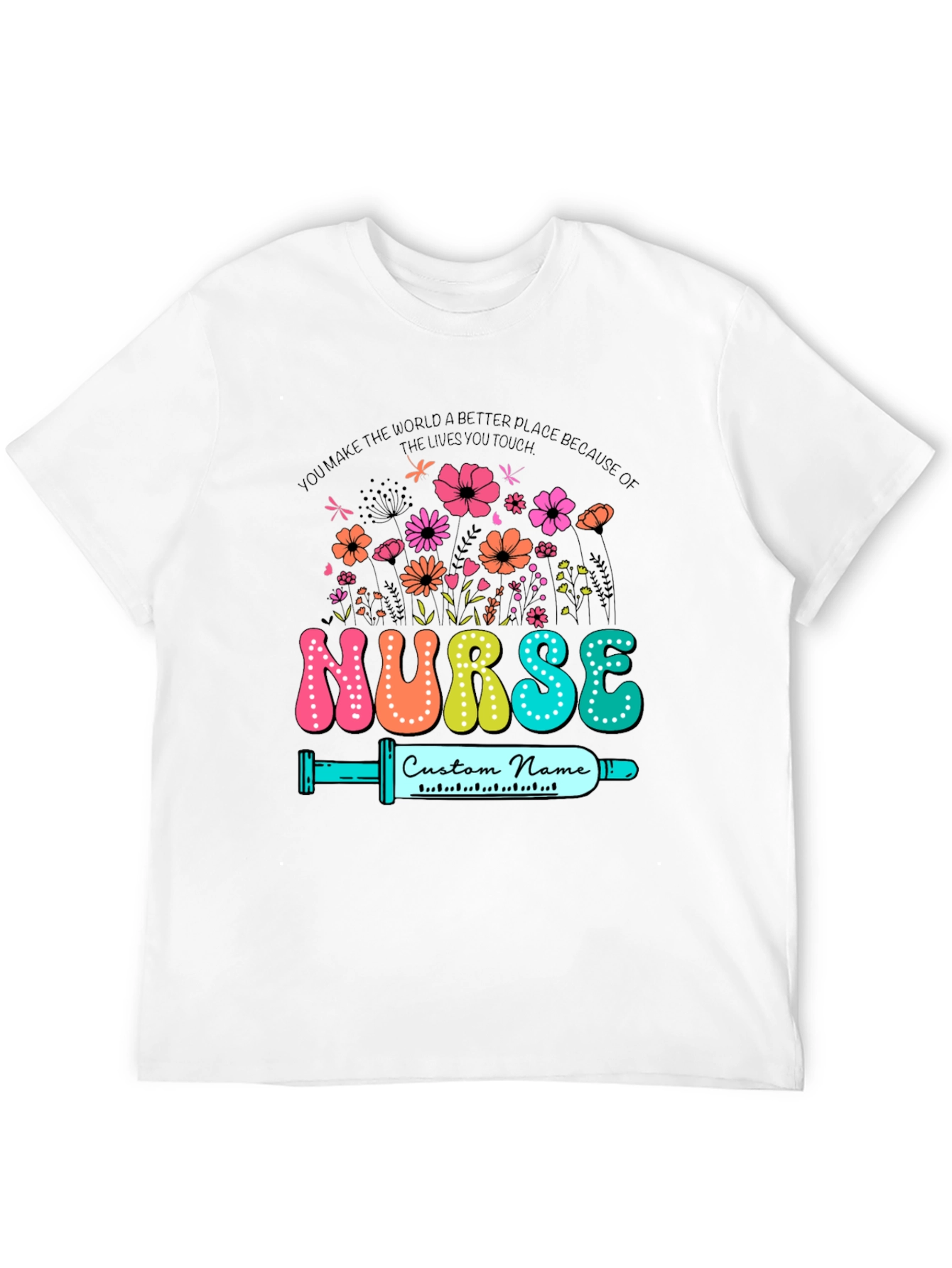 Nurse Custom Name T-Shirt - Floral Design