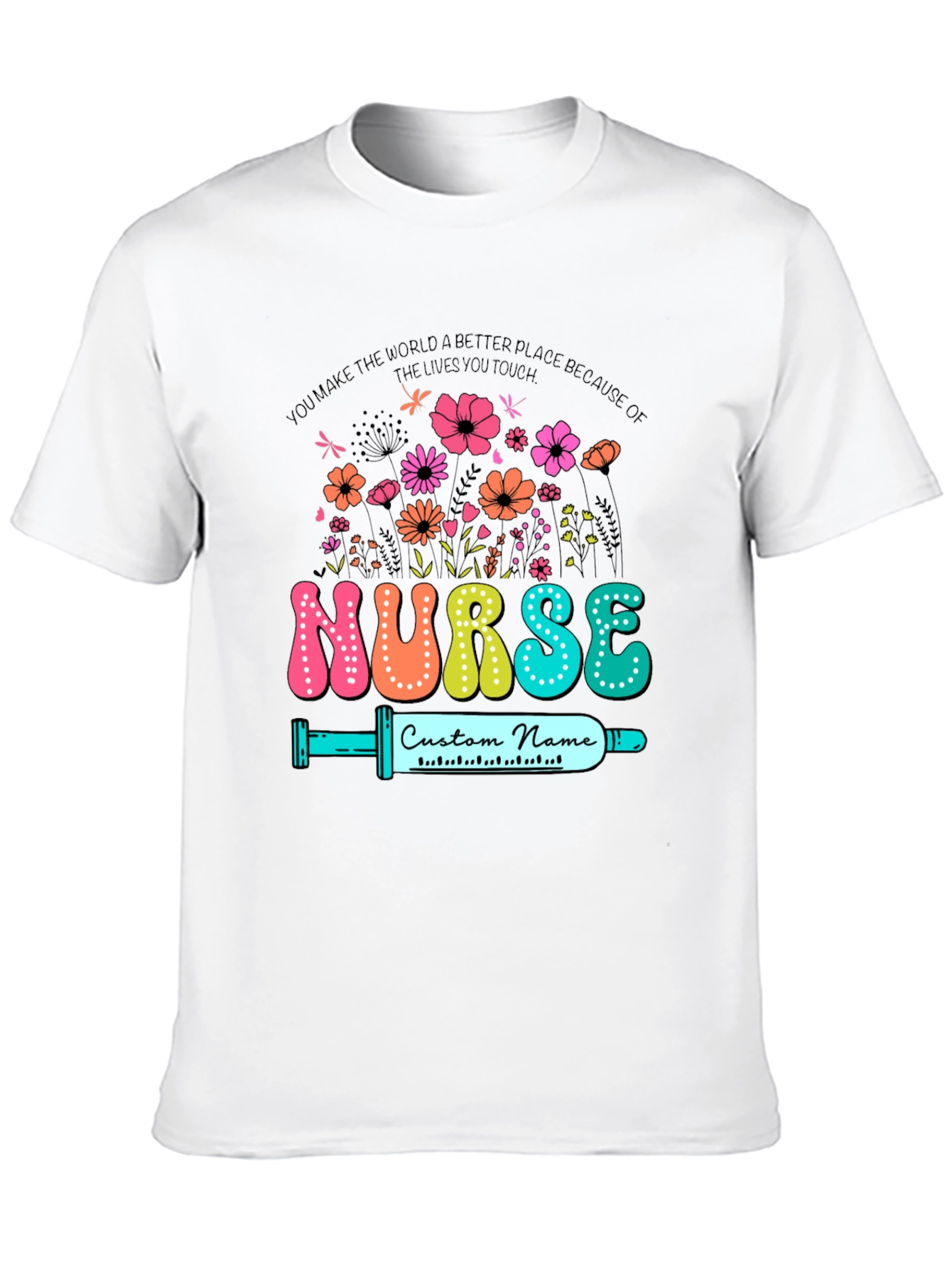 Nurse Custom Name T-Shirt - Floral Design