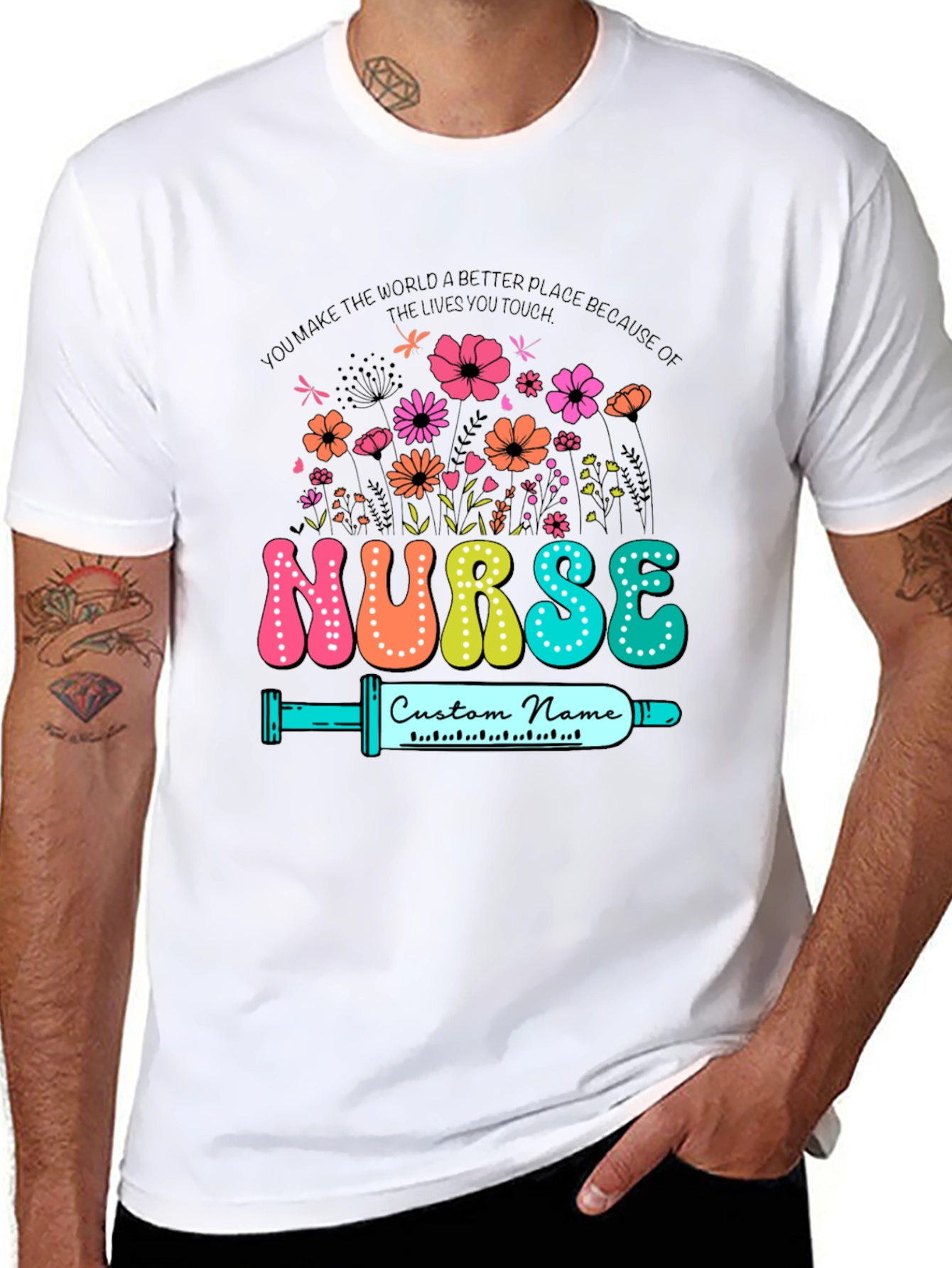 Nurse Custom Name T-Shirt - Floral Design