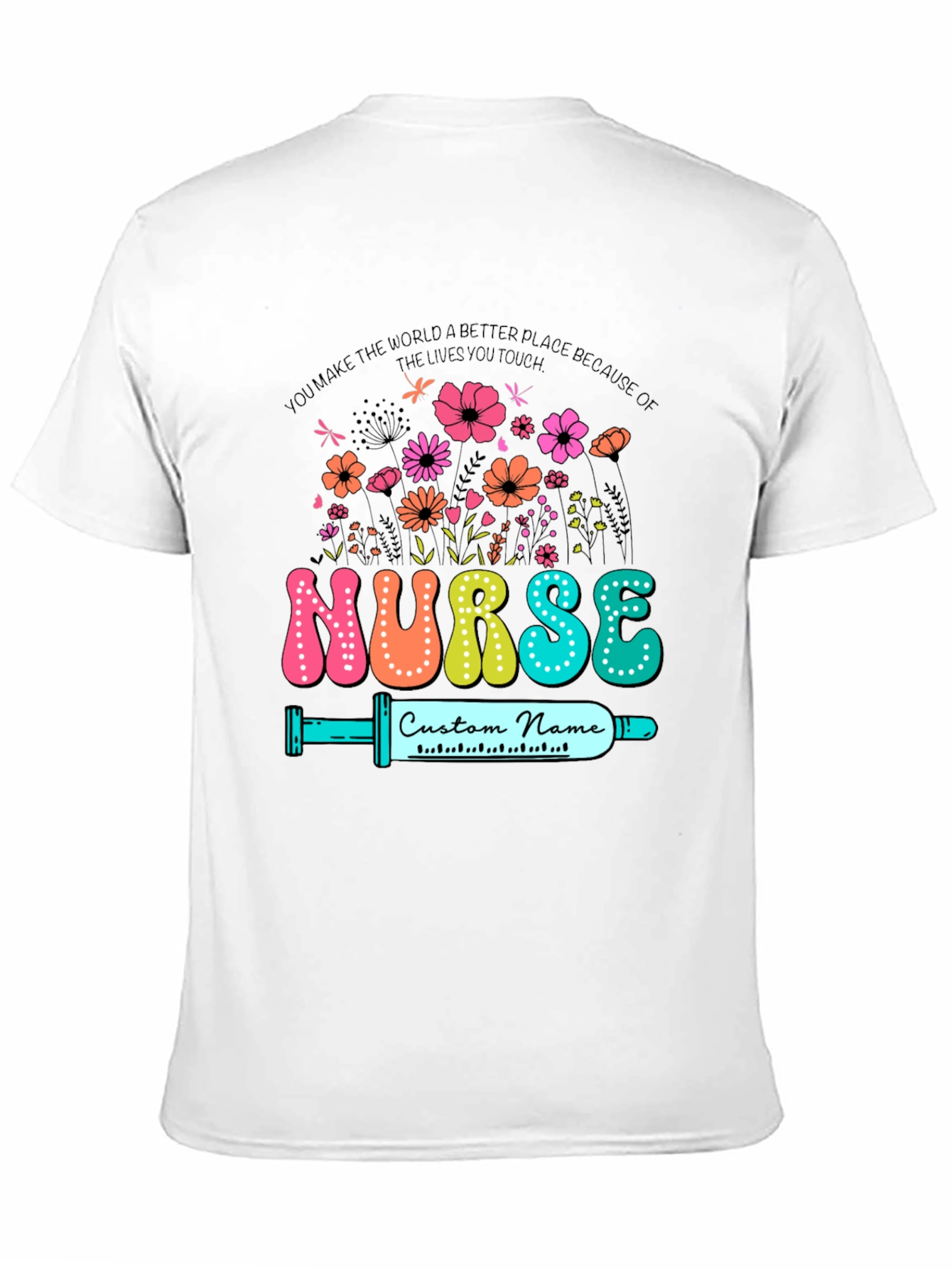 Nurse Custom Name T-Shirt - Floral Design