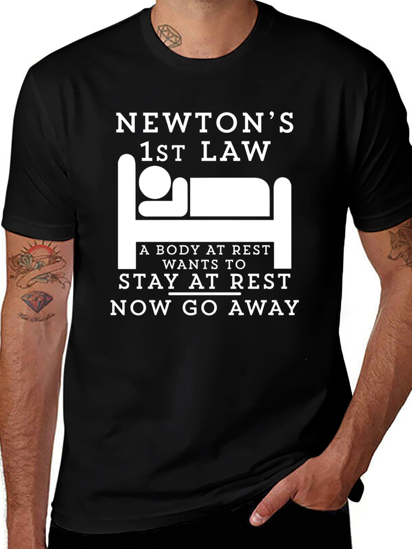 Newtons 1st Law Black T-Shirt - Funny Science Tee