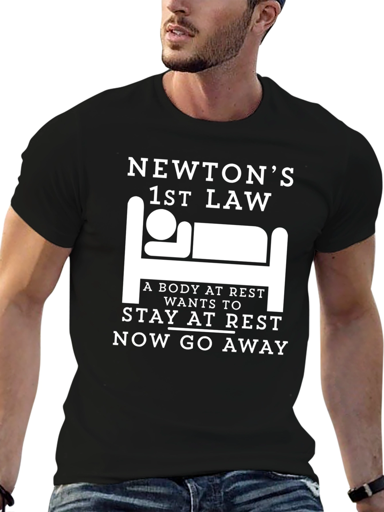 Newtons 1st Law Black T-Shirt - Funny Science Tee