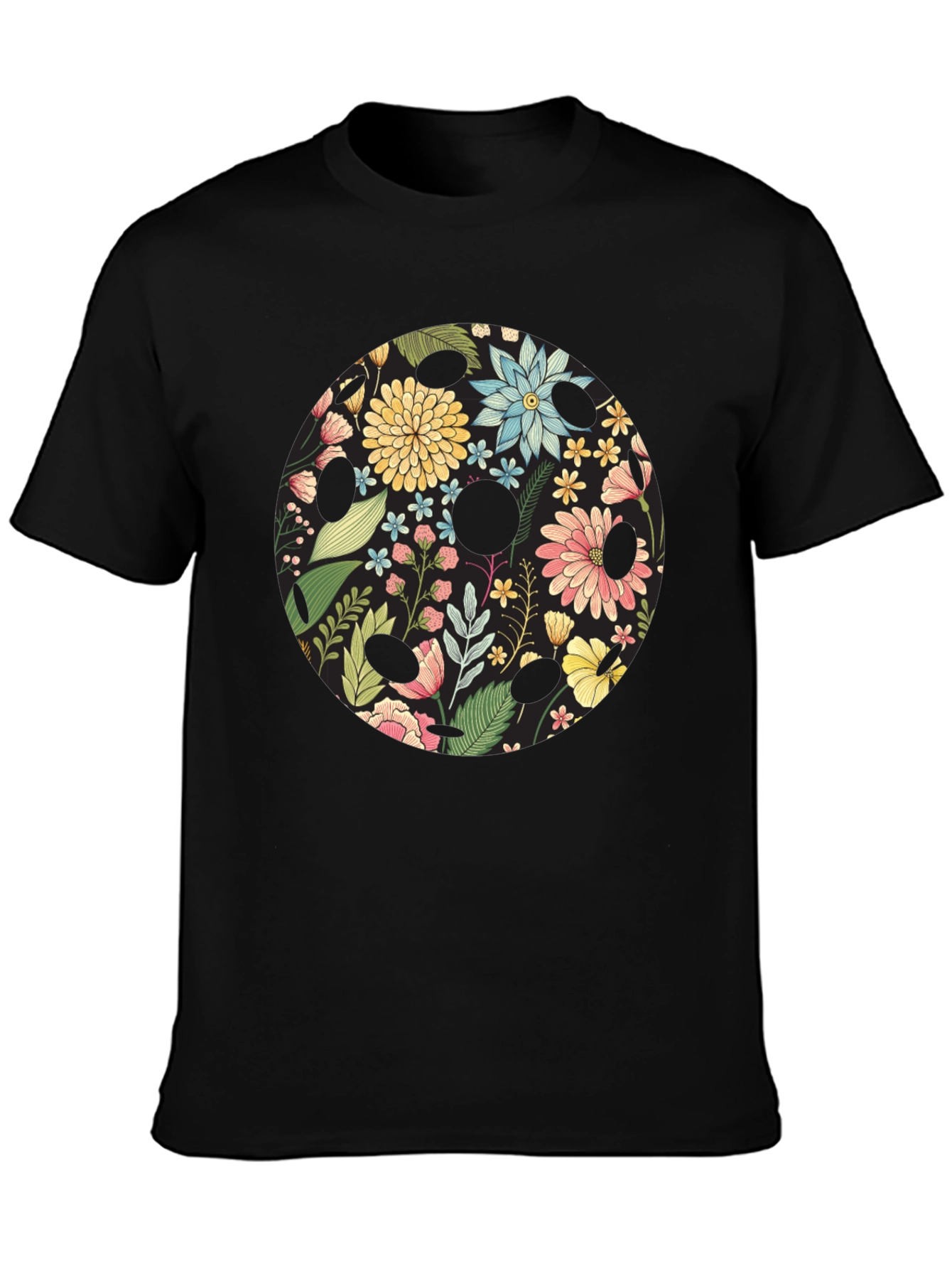 Floral Skull Black Graphic T-Shirt