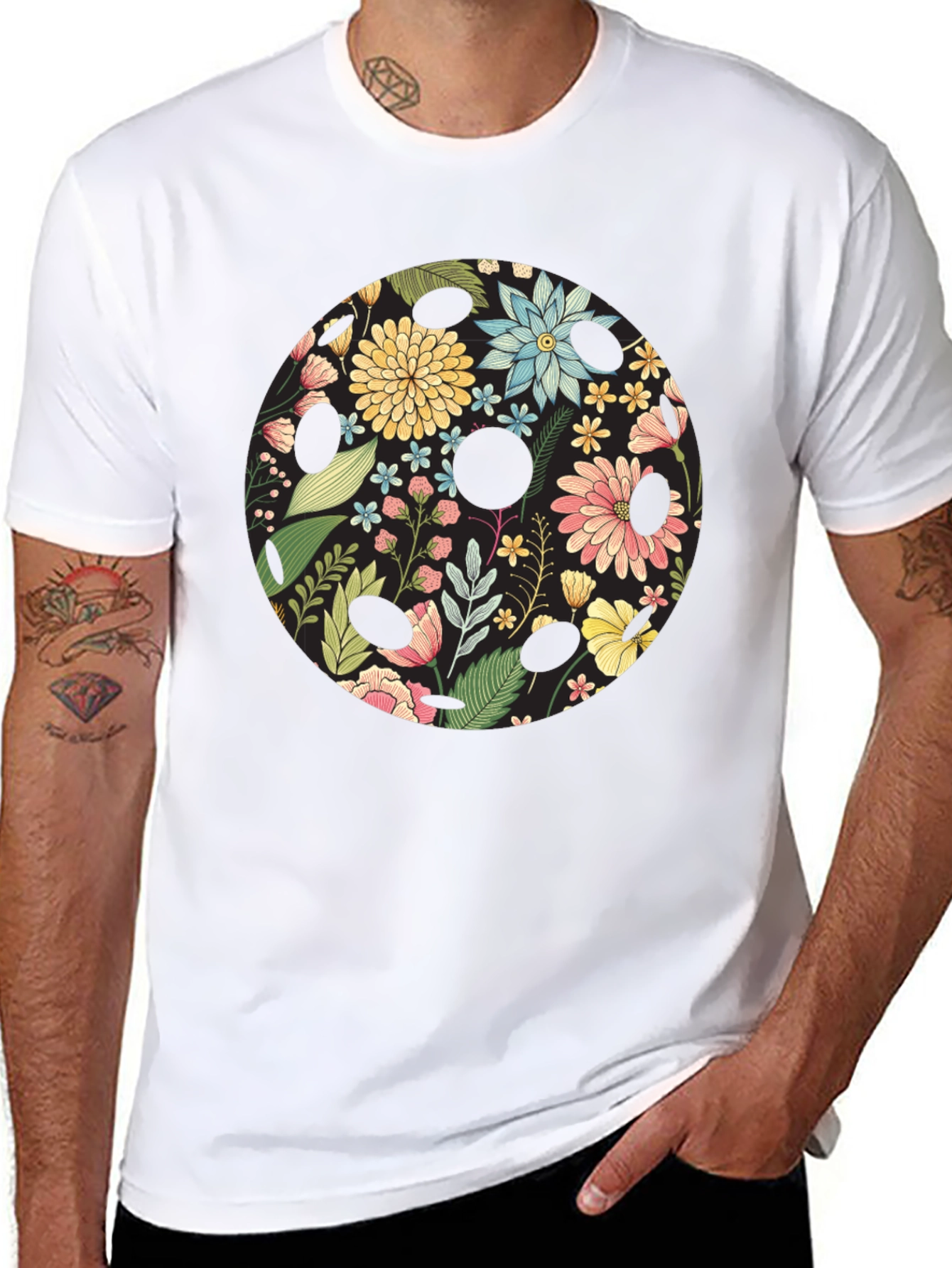 Floral Skull Black Graphic T-Shirt