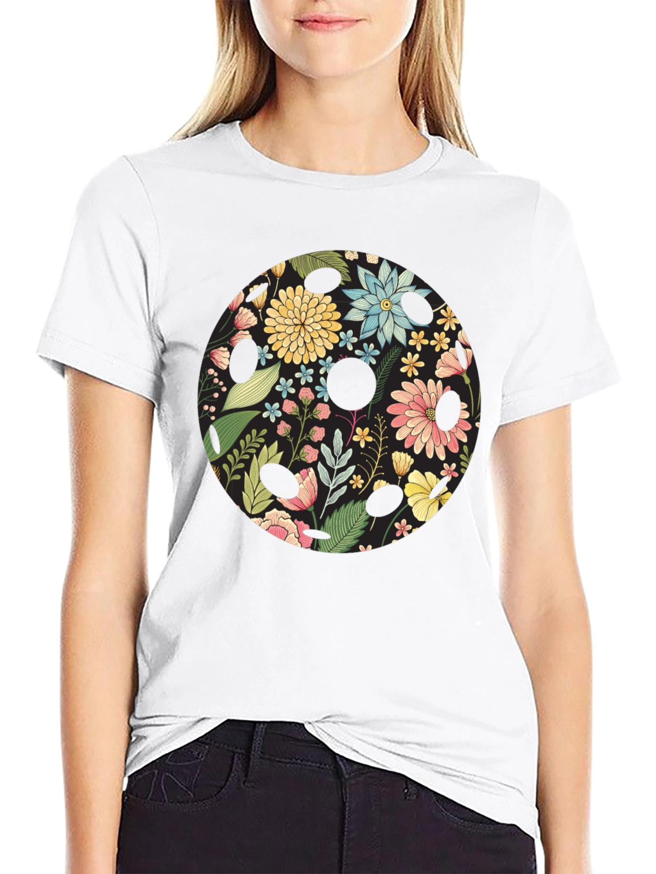 Floral Skull Black Graphic T-Shirt