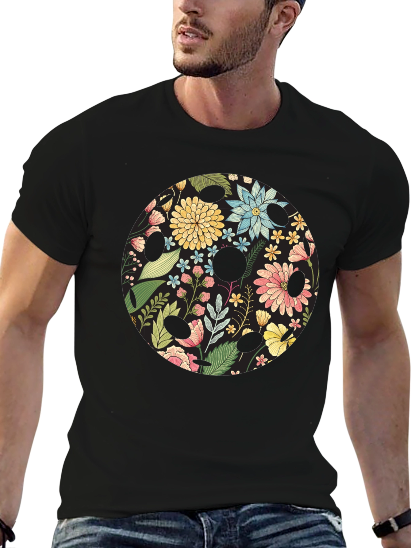 Floral Skull Black Graphic T-Shirt