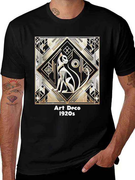 Art Deco Cat Graphic T-Shirt - Vintage Style