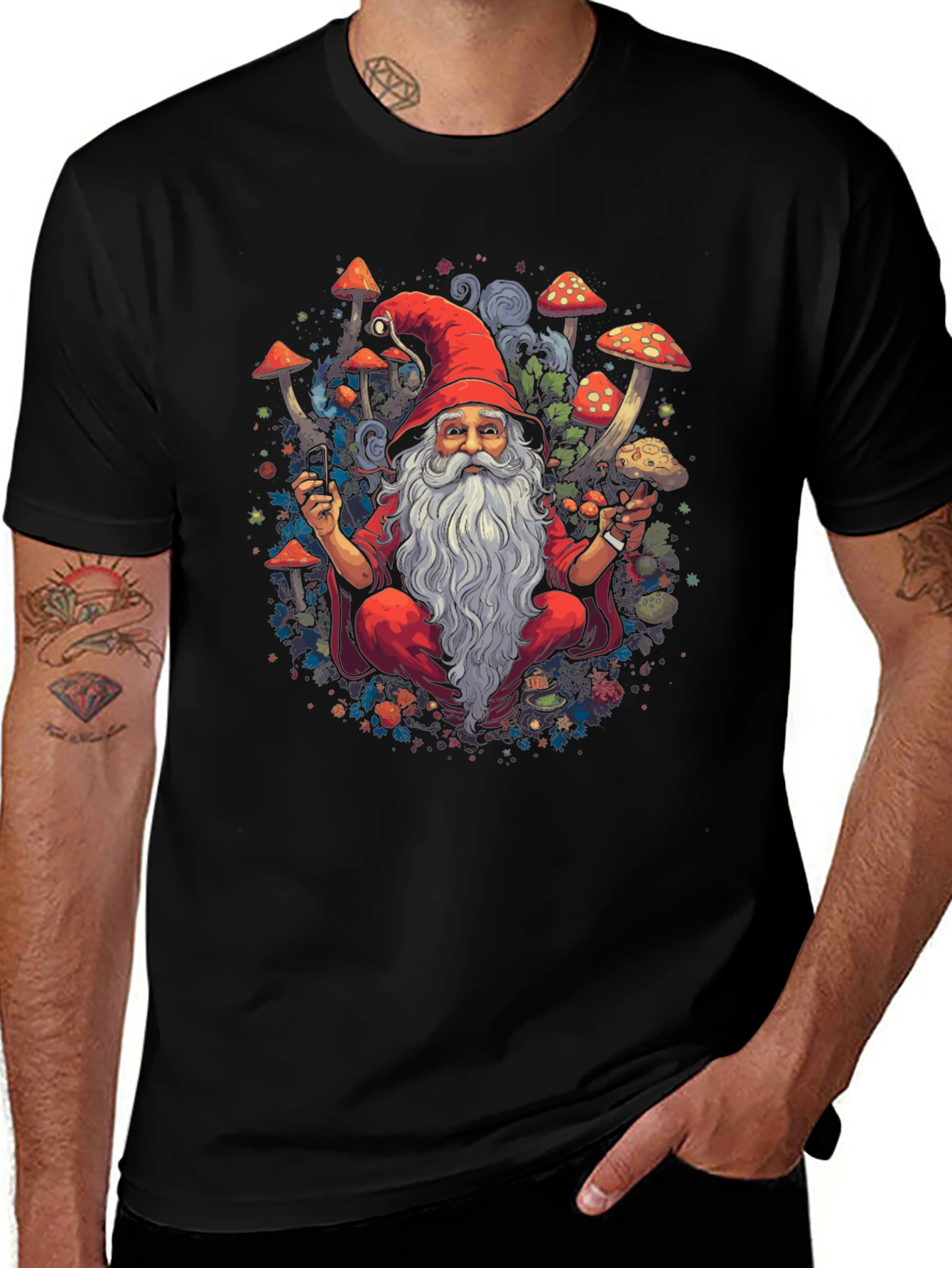 Wizard with Mushrooms Graphic Tee