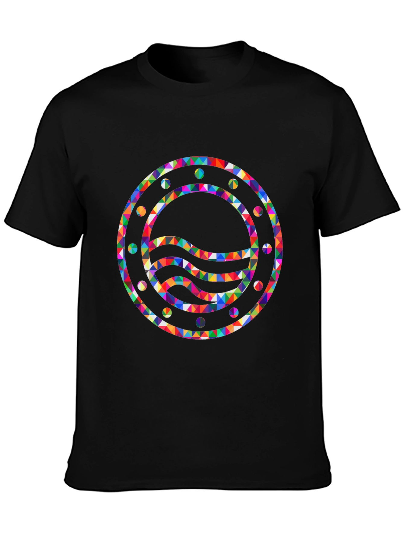 Geometric Waves Graphic Black T-Shirt