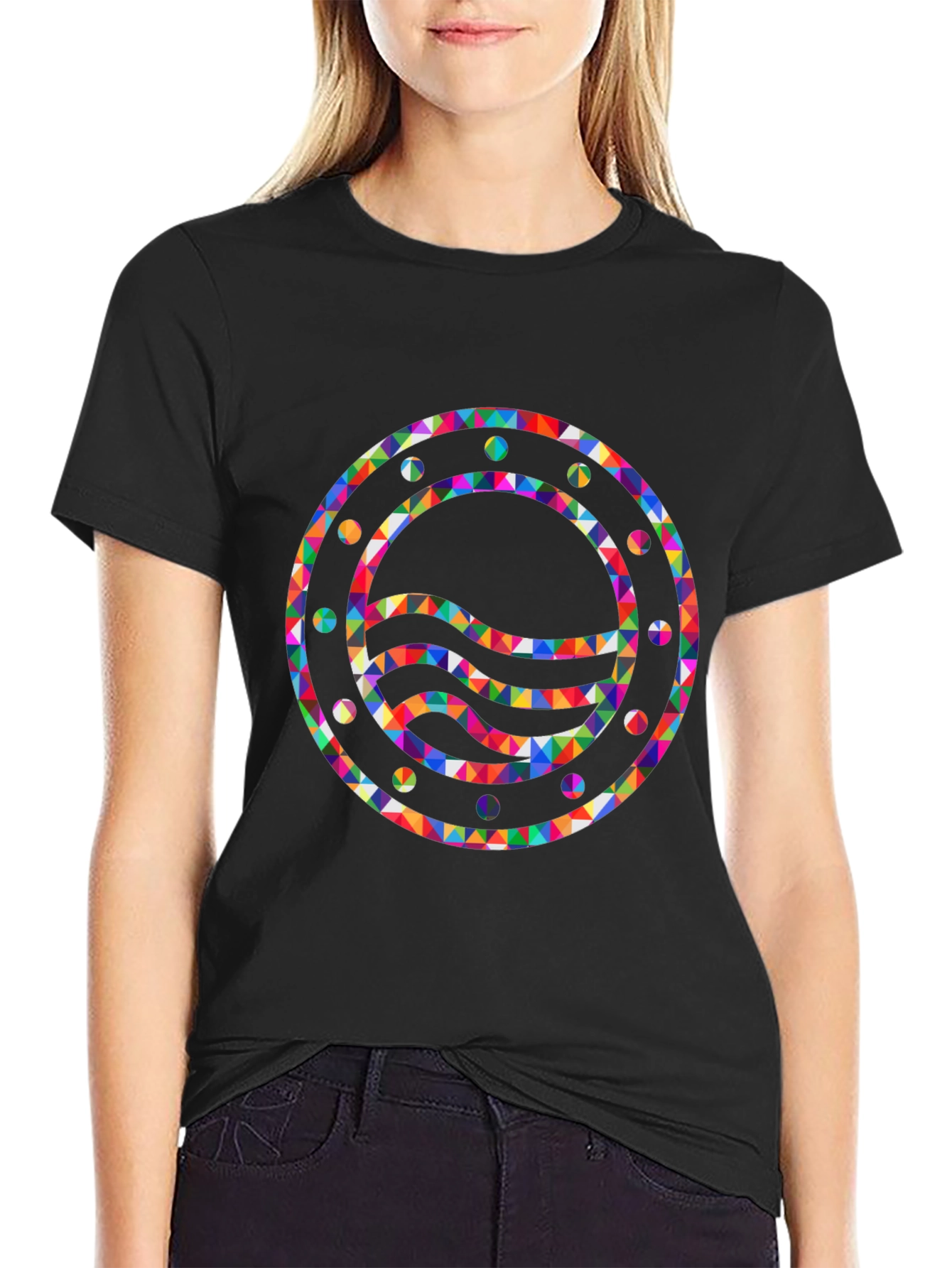 Geometric Waves Graphic Black T-Shirt