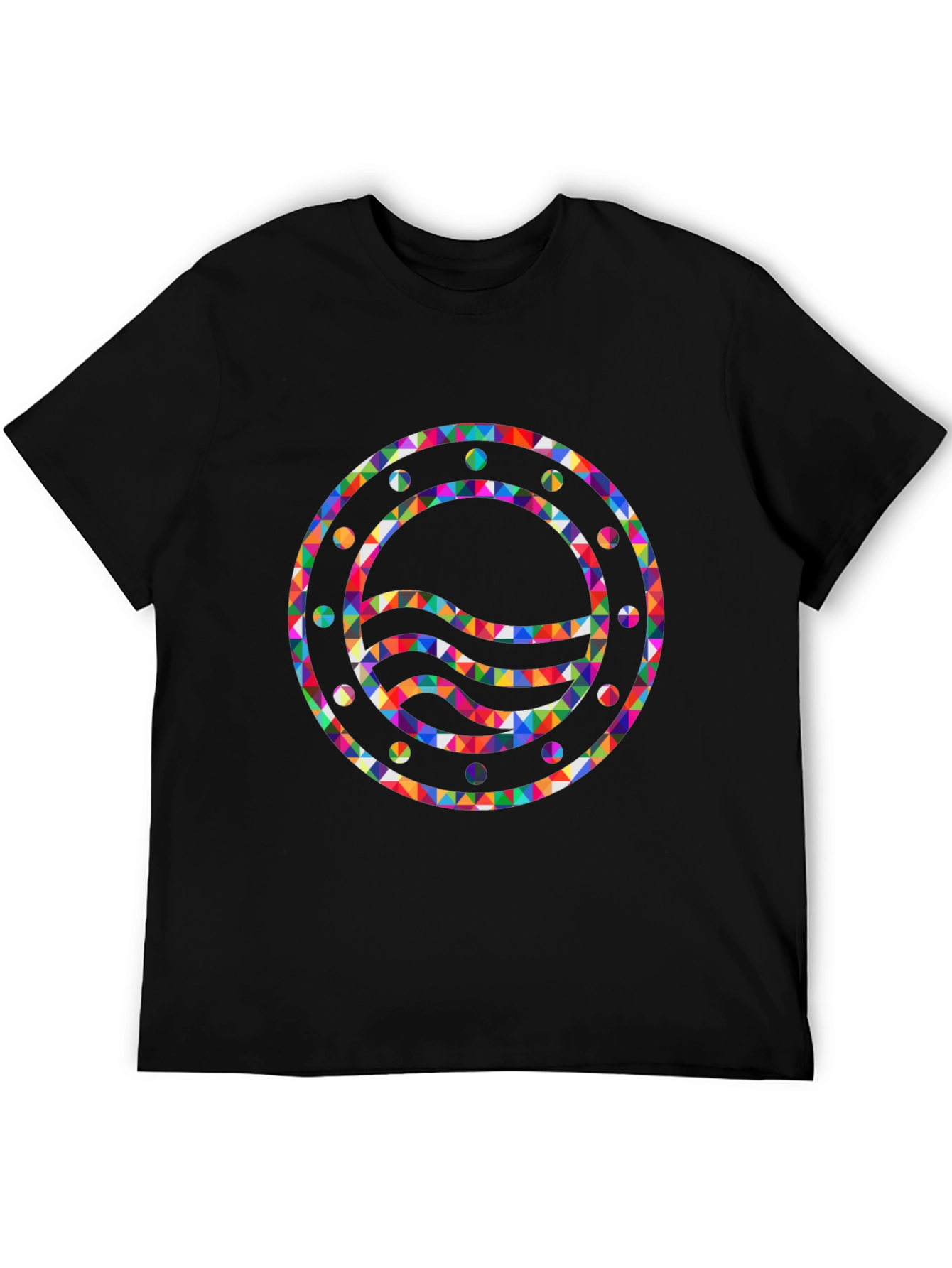 Geometric Waves Graphic Black T-Shirt