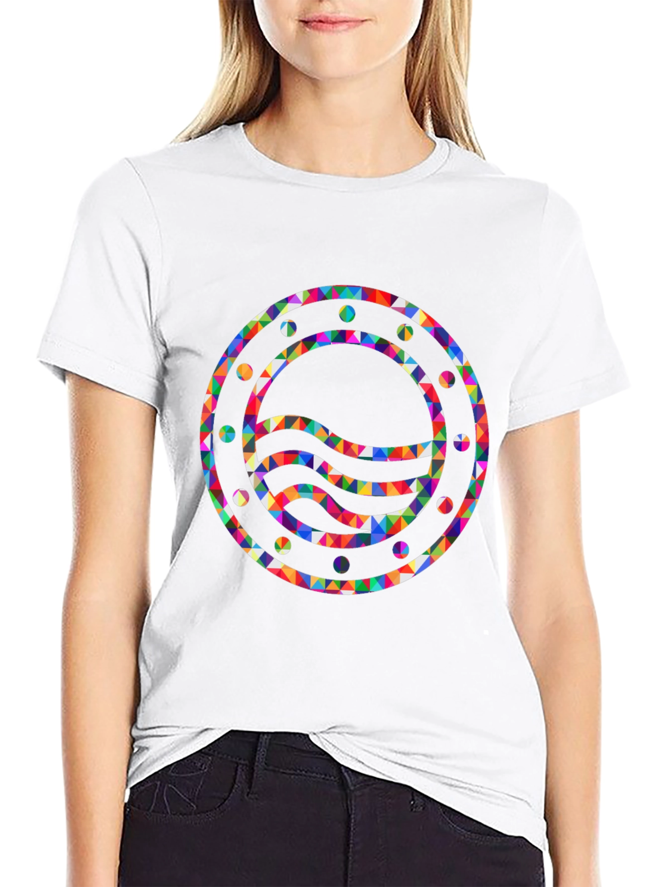 Geometric Waves Graphic Black T-Shirt