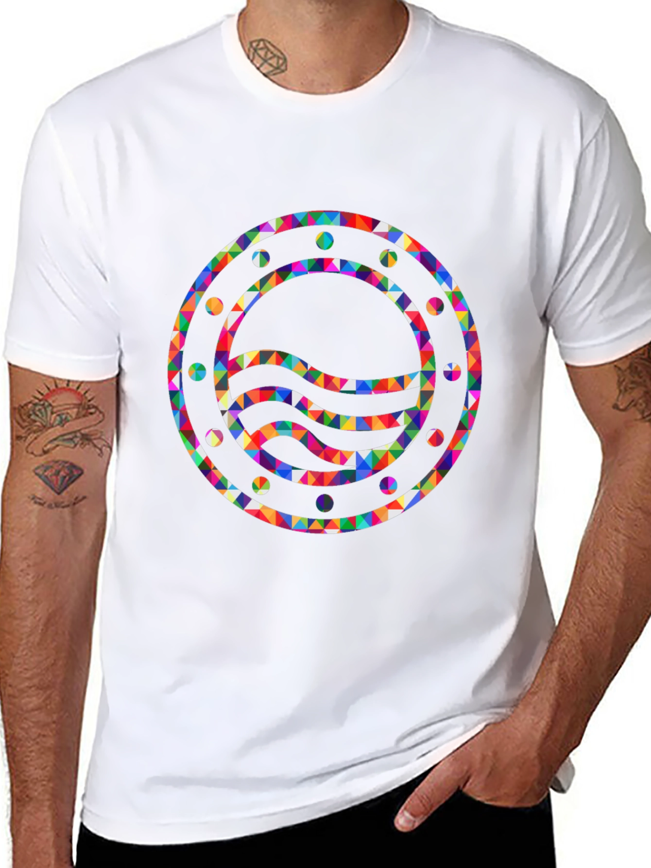 Geometric Waves Graphic Black T-Shirt