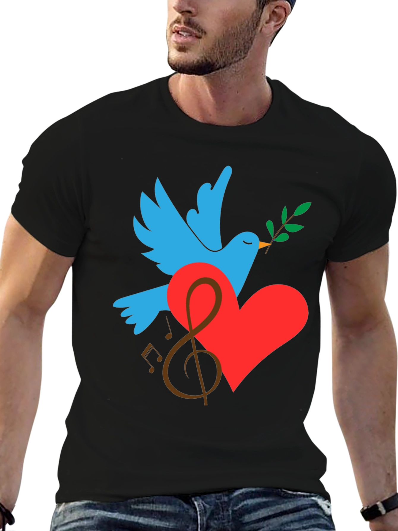 Peace Dove Graphic Print Black T-Shirt