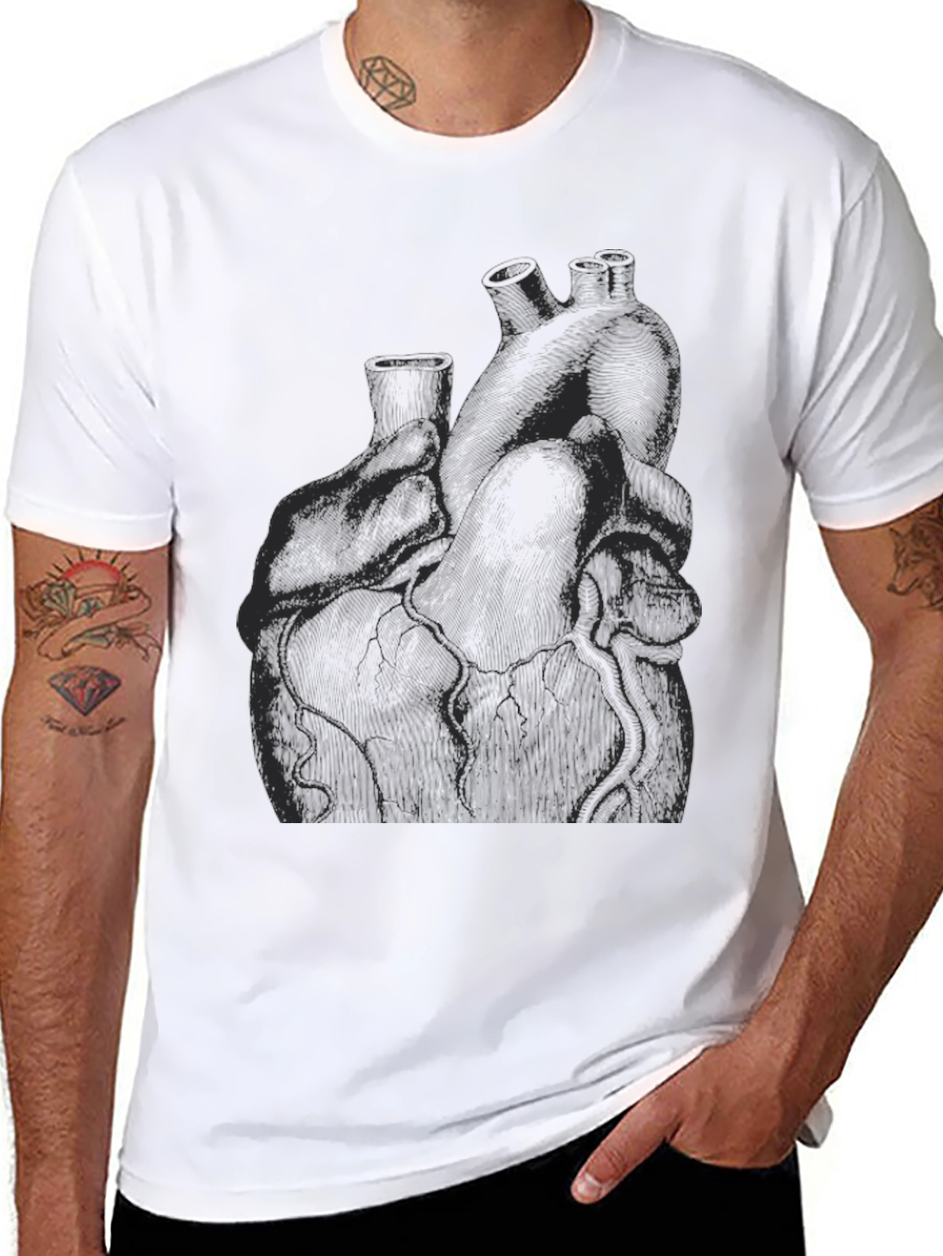 Anatomical Heart Print Black T-Shirt