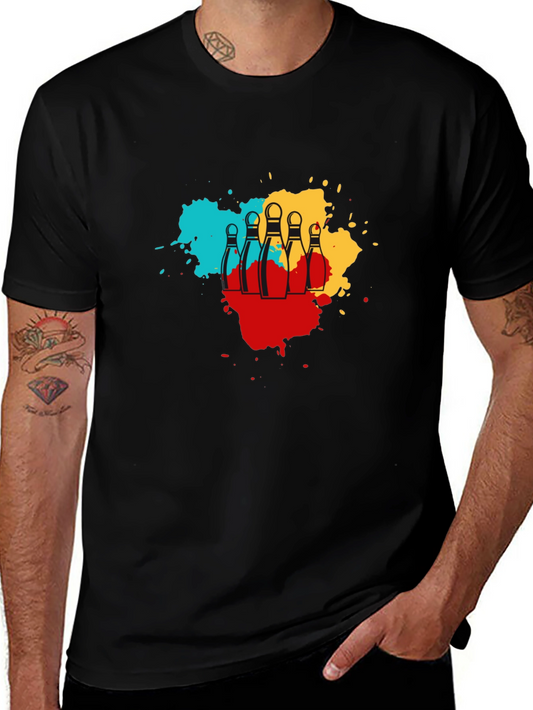 Bowling Pin Splash Graphic Tee - Trendy Mens T-Shirt