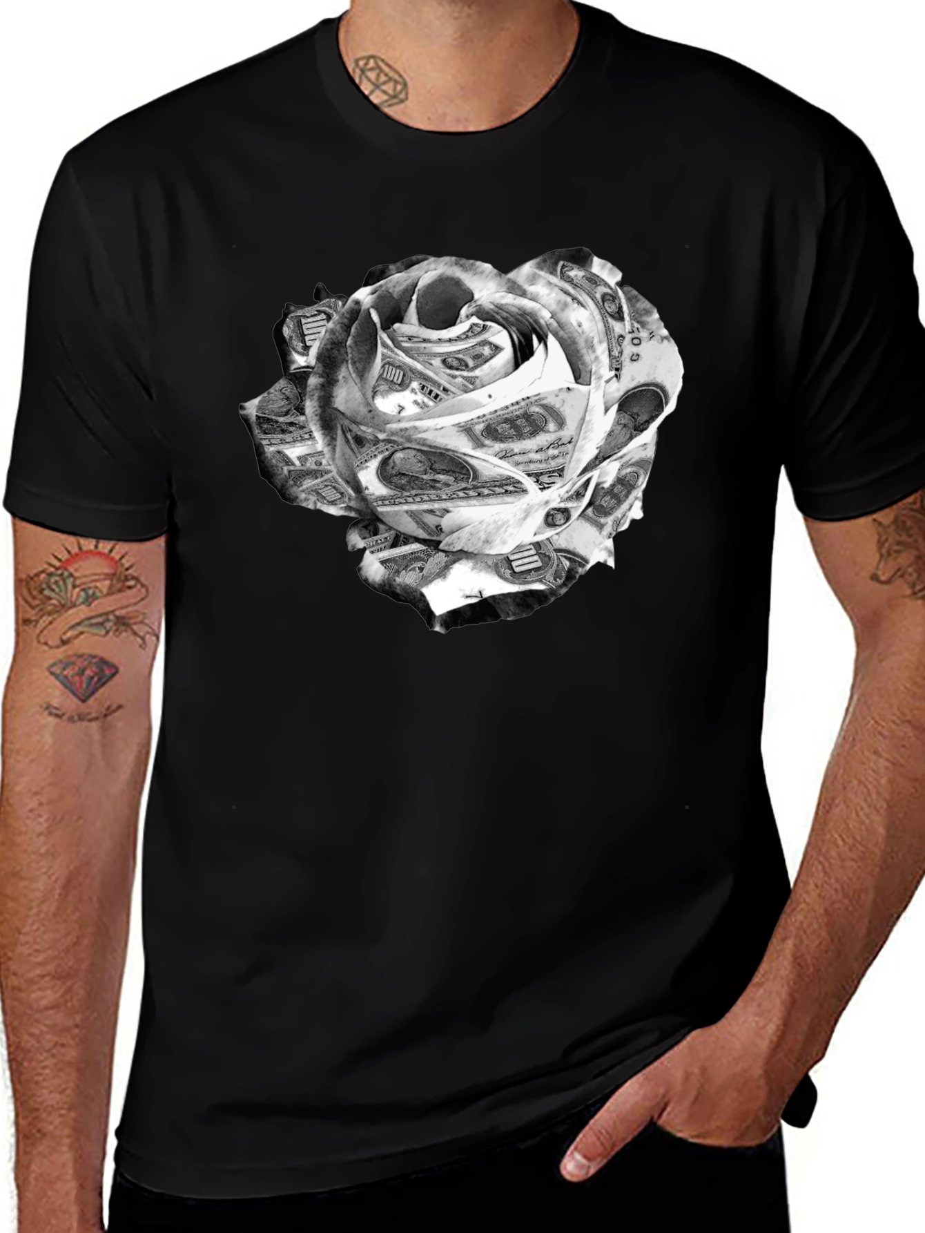 Money Rose Graphic Tee - Black Cotton