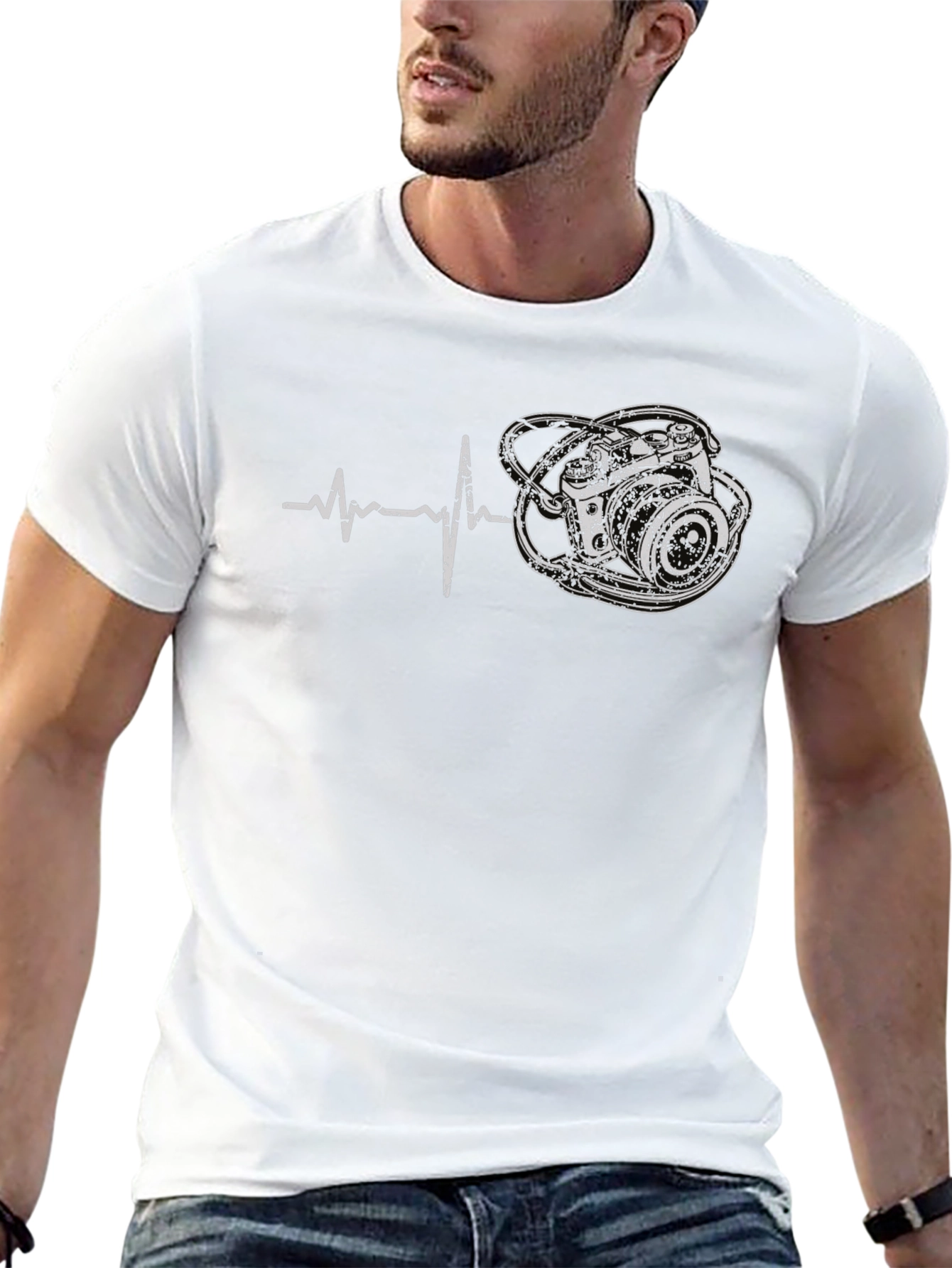 Photographer Heartbeat Graphic T-Shirt - Black