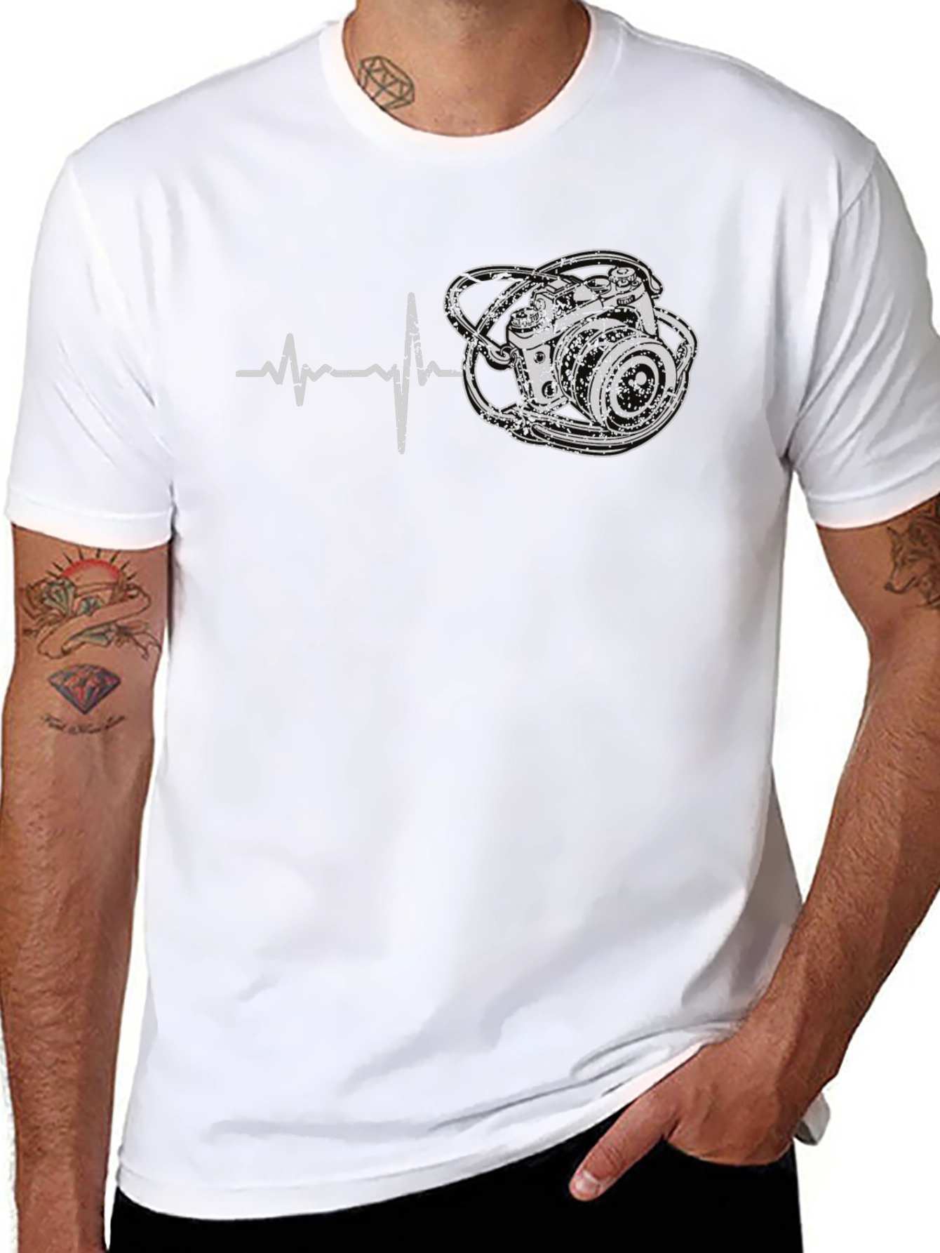 Photographer Heartbeat Graphic T-Shirt - Black