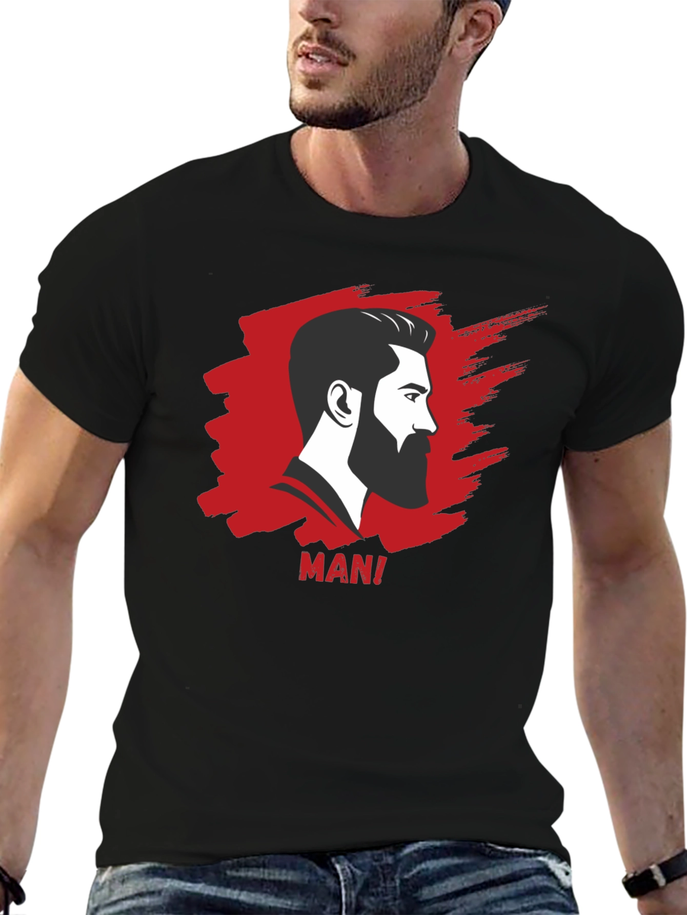 Bearded Man Graphic Tee - Cool Black T-Shirt