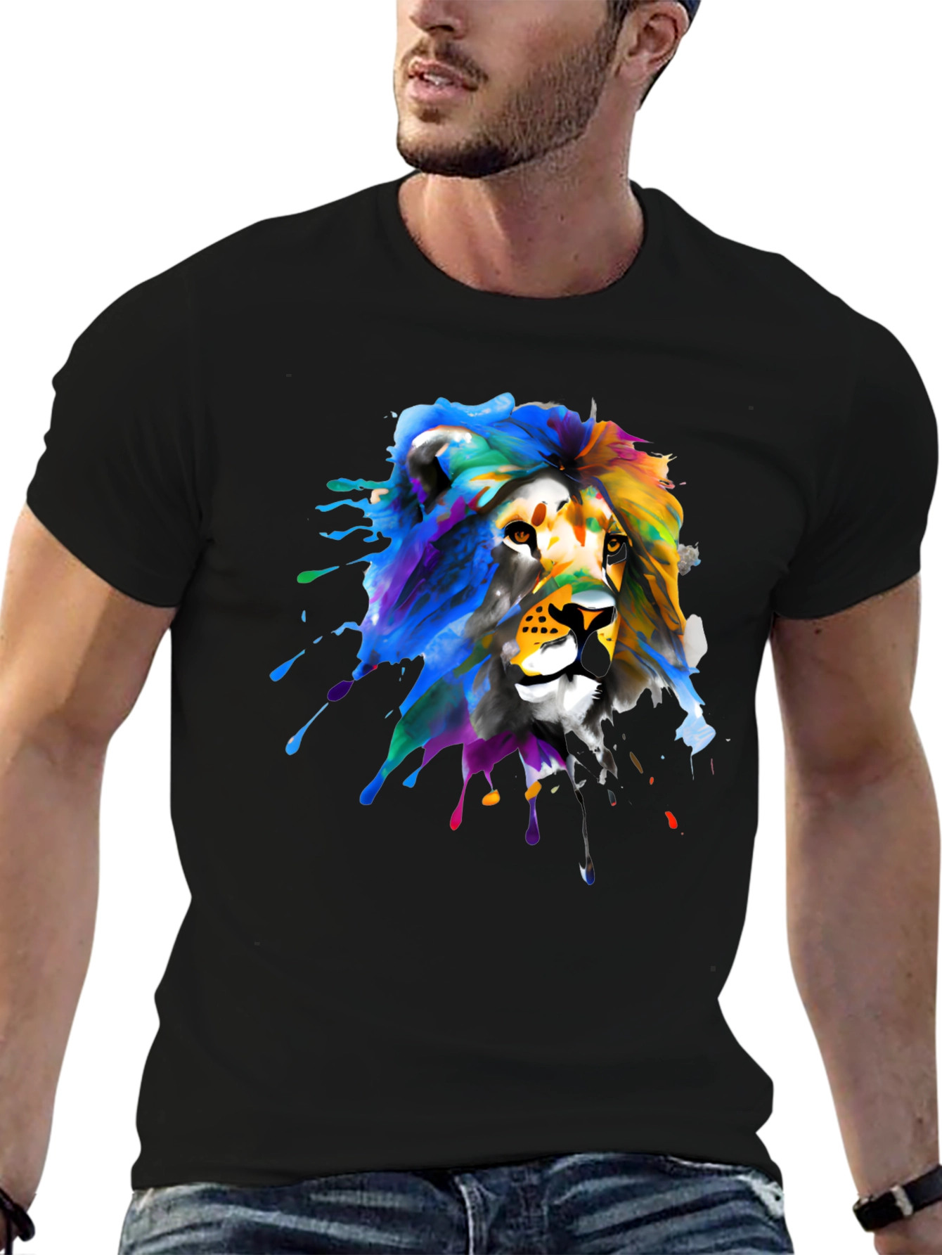 Lion Splatter Graphic Black T-Shirt