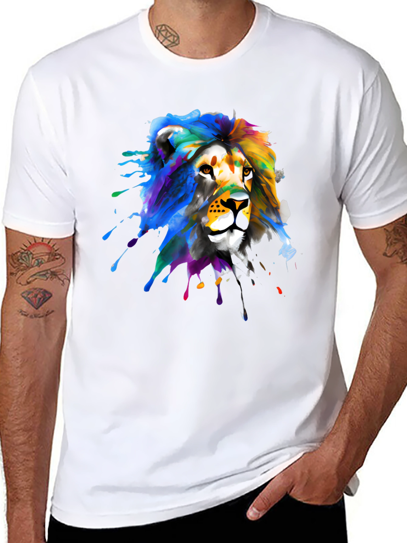 Lion Splatter Graphic Black T-Shirt