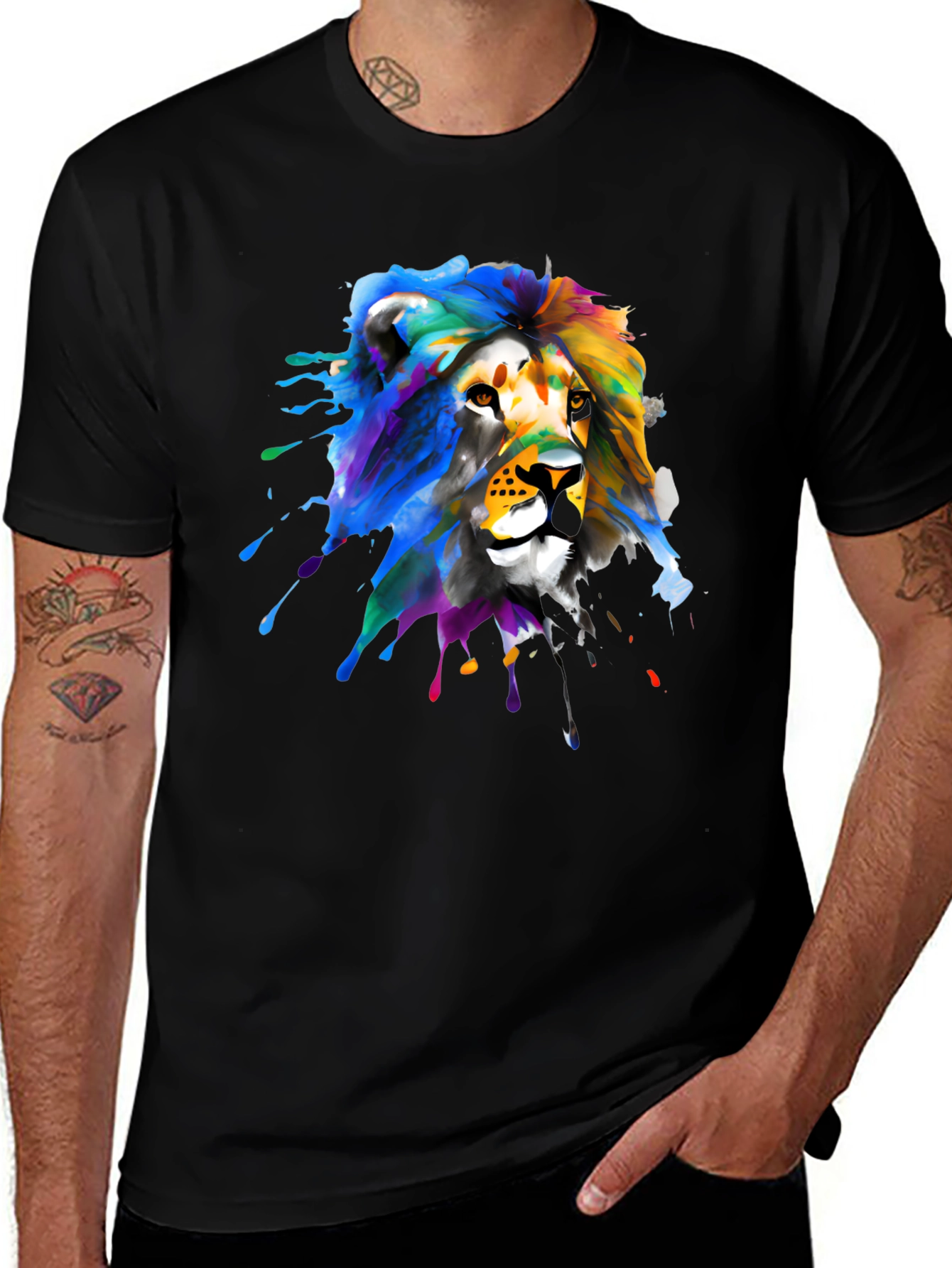 Lion Splatter Graphic Black T-Shirt