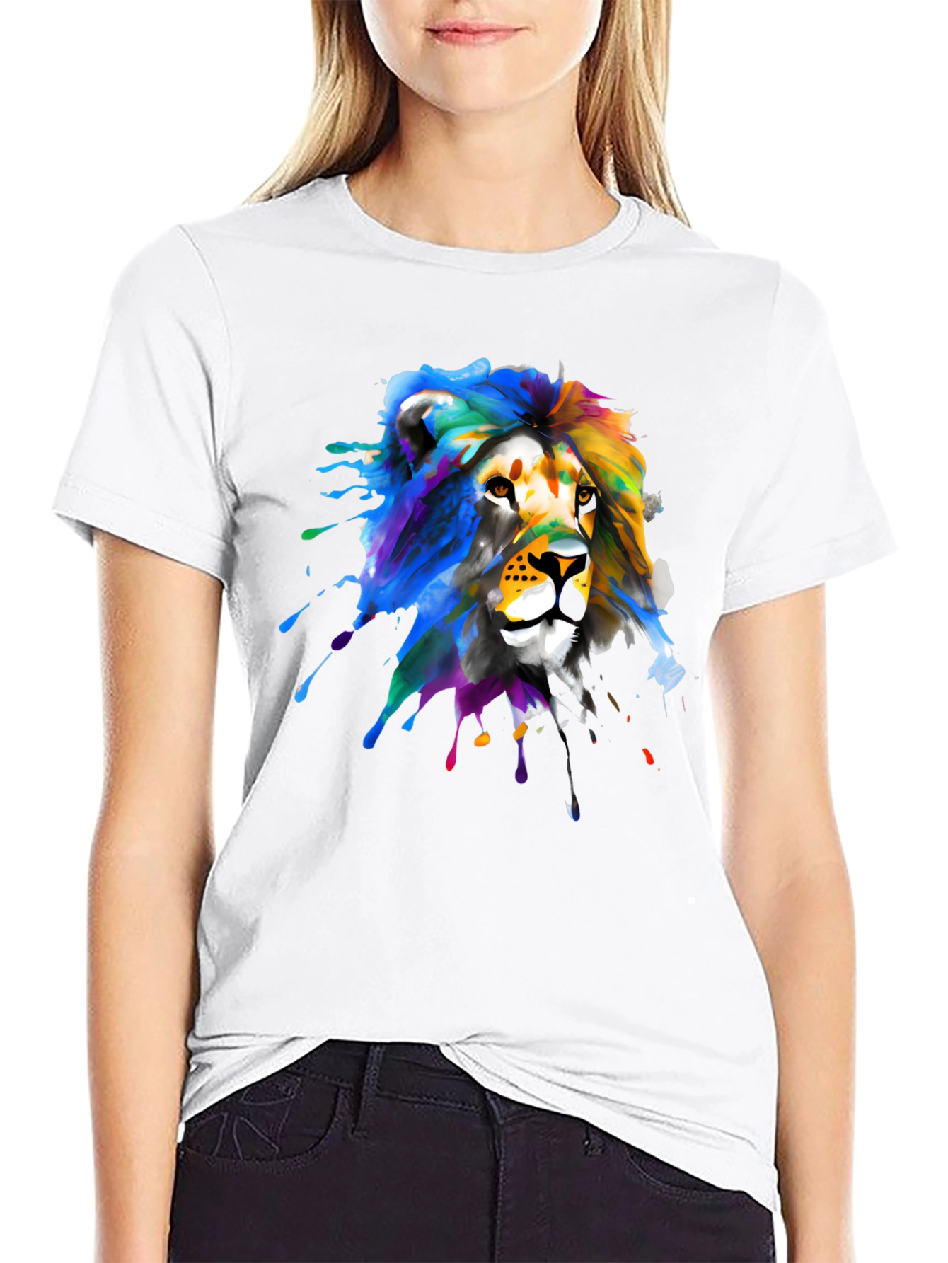 Lion Splatter Graphic Black T-Shirt