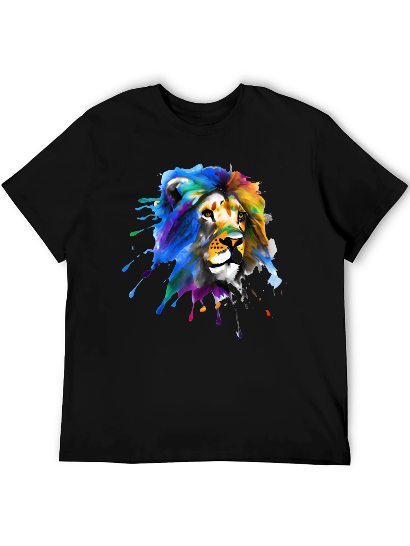 Lion Splatter Graphic Black T-Shirt