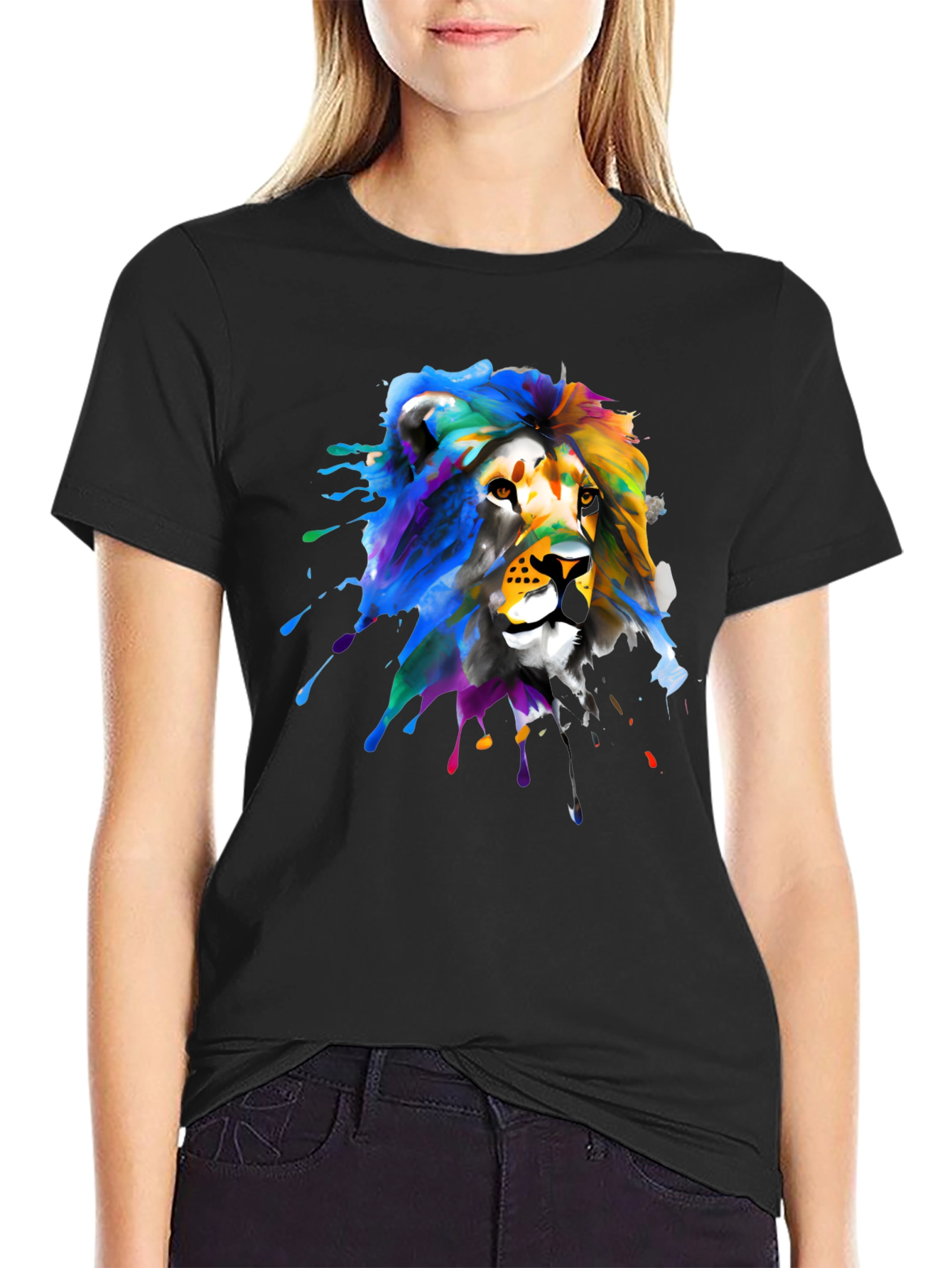 Lion Splatter Graphic Black T-Shirt