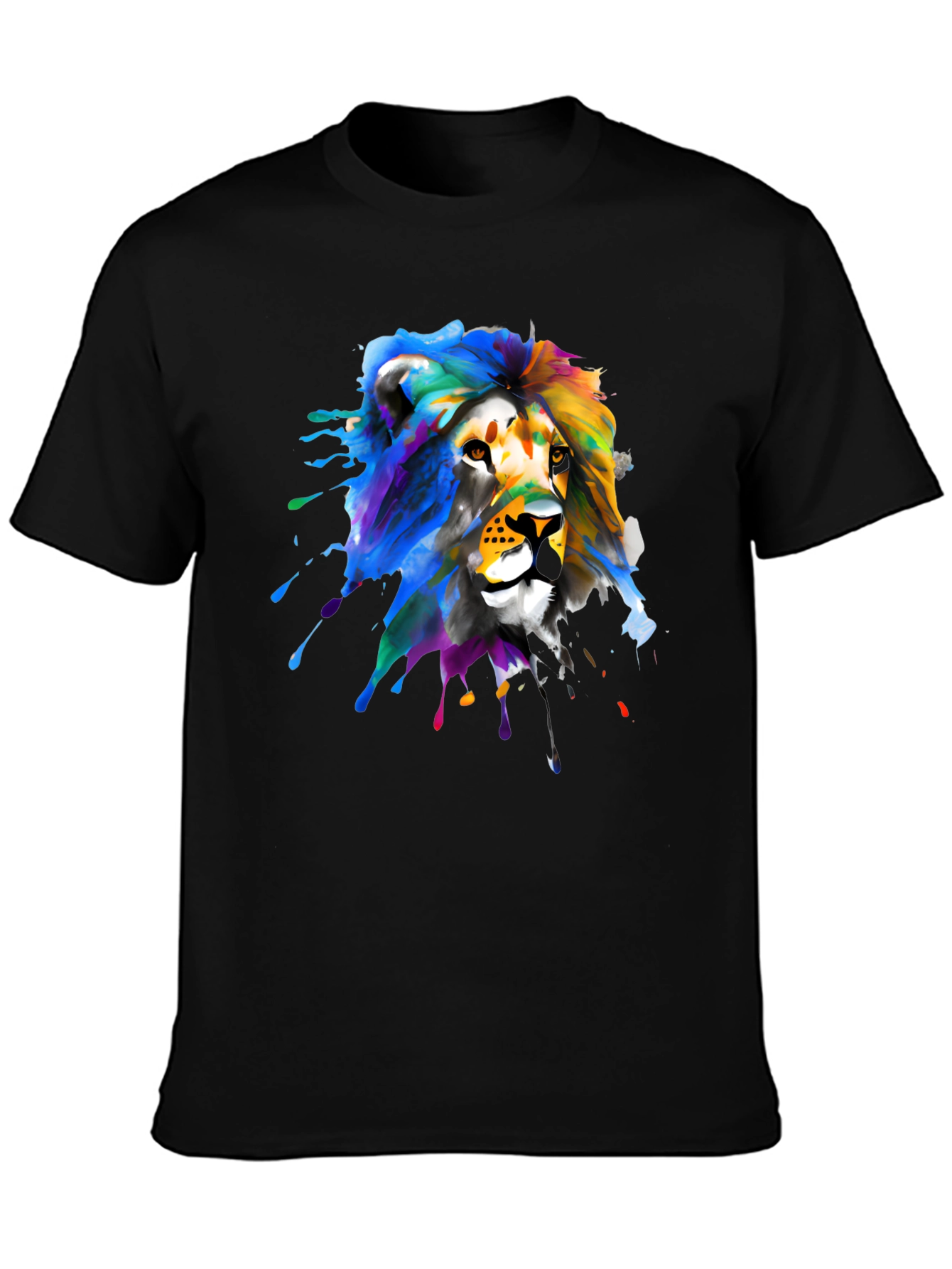 Lion Splatter Graphic Black T-Shirt