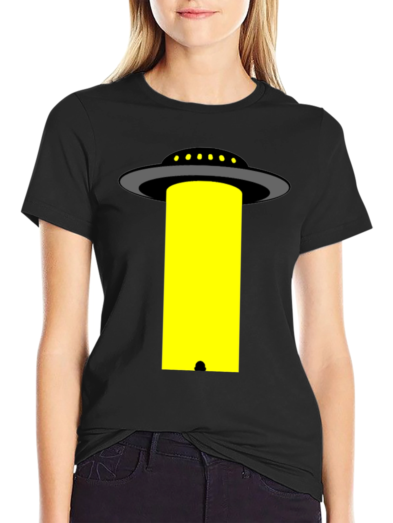 UFO Abduction T-Shirt - Black Cotton Graphic Tee